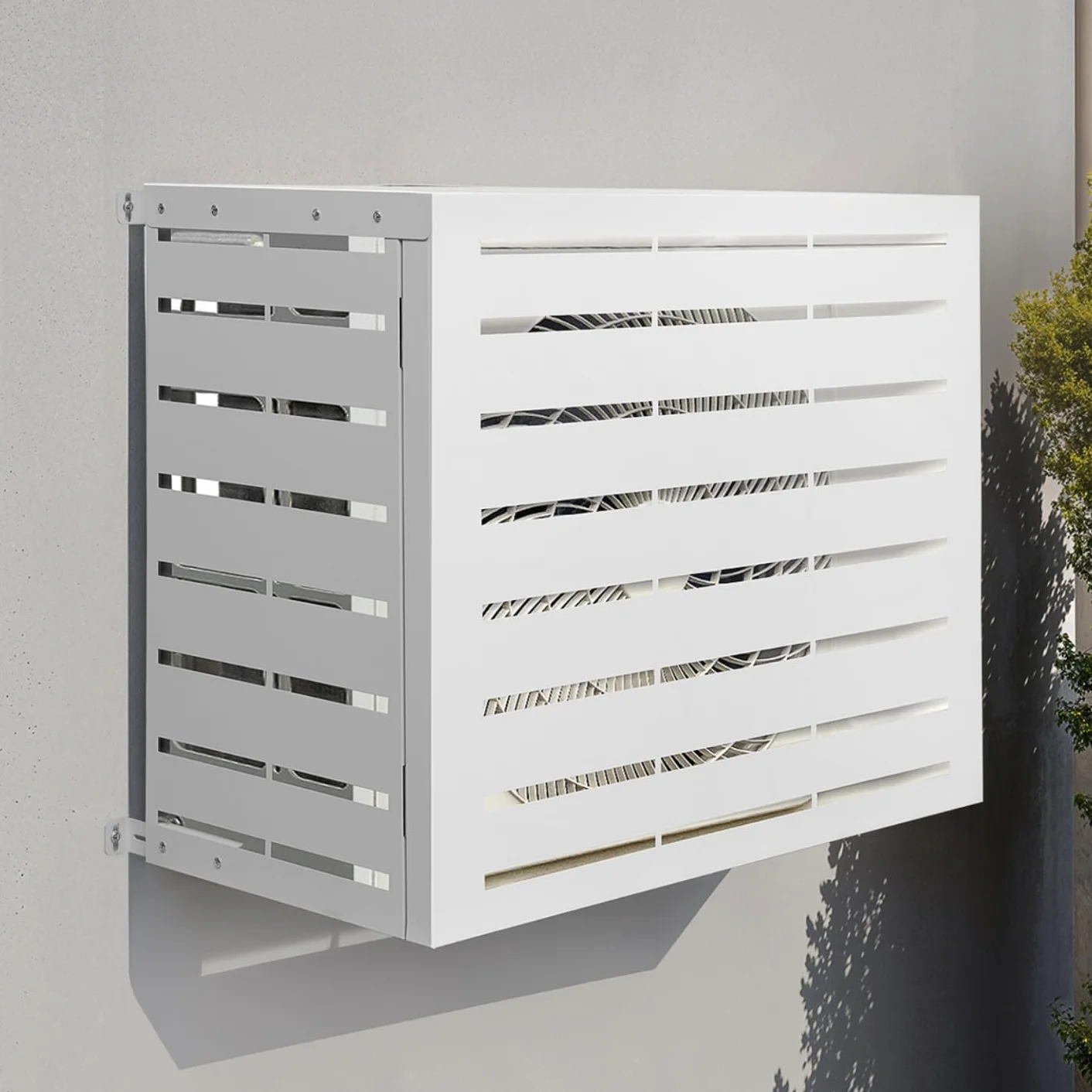 IDMarket - Cubierta de aire acondicionado de metal blanco protección unidad exterior 95 x 50 x 80 cm