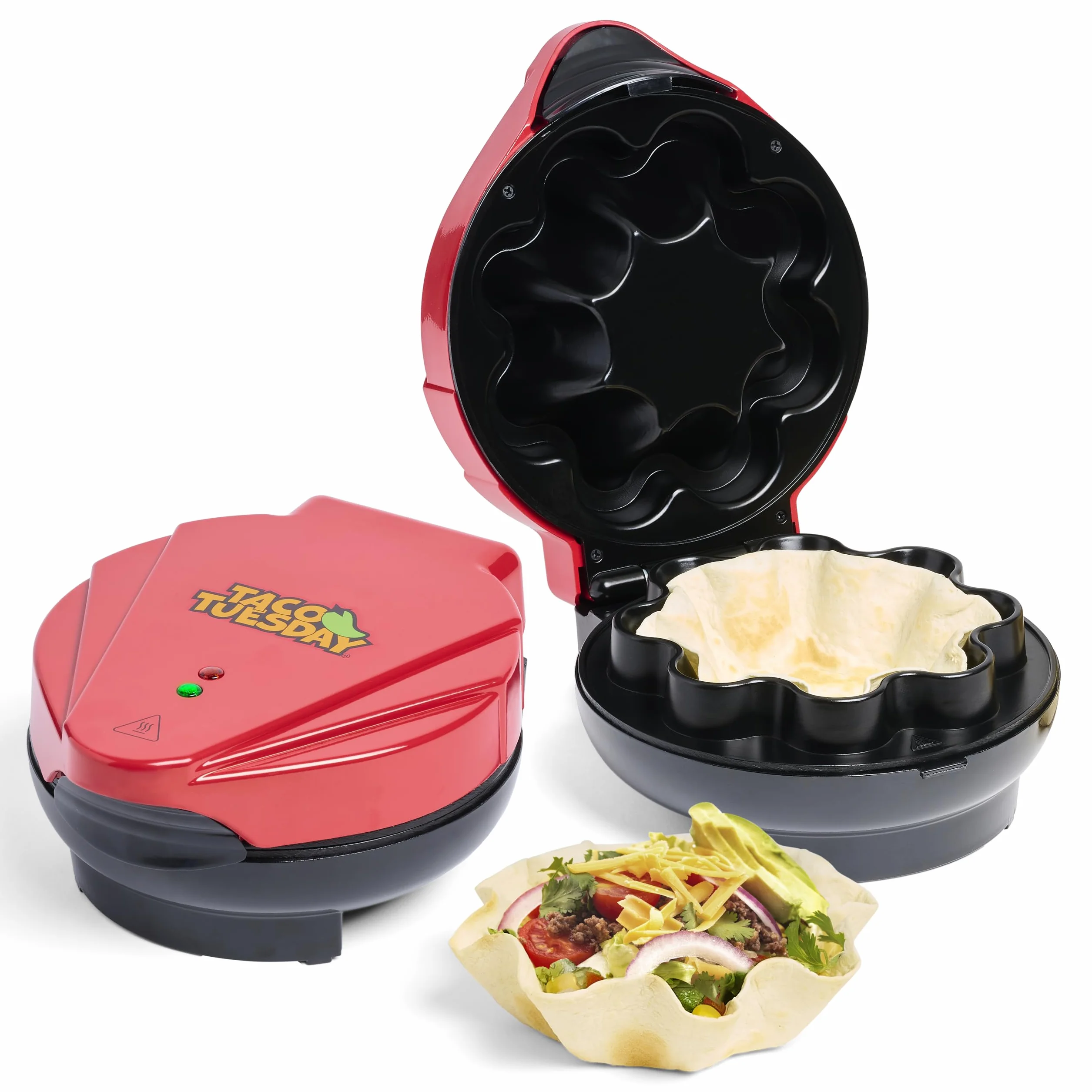 Taco Tuesday - Tazón de tortilla para cuencos de tacos horneados, tostadas, ensaladas, salsas, aperitivos y postres, tortillas de 8 a 10 pulgadas, color rojo