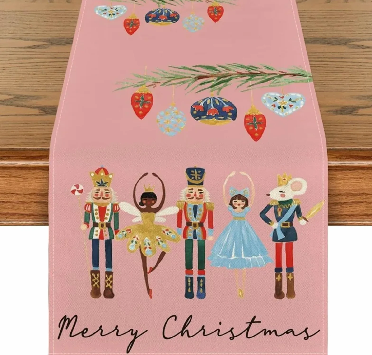 Elegante y lujoso Camino de mesa de lino rosa navideño, mantel de ambiente festivo, mesa de centro, Fireplace, cubierta de armario, decoración de cena de Boda en Cocina casera Regalos navideños(1,180x
