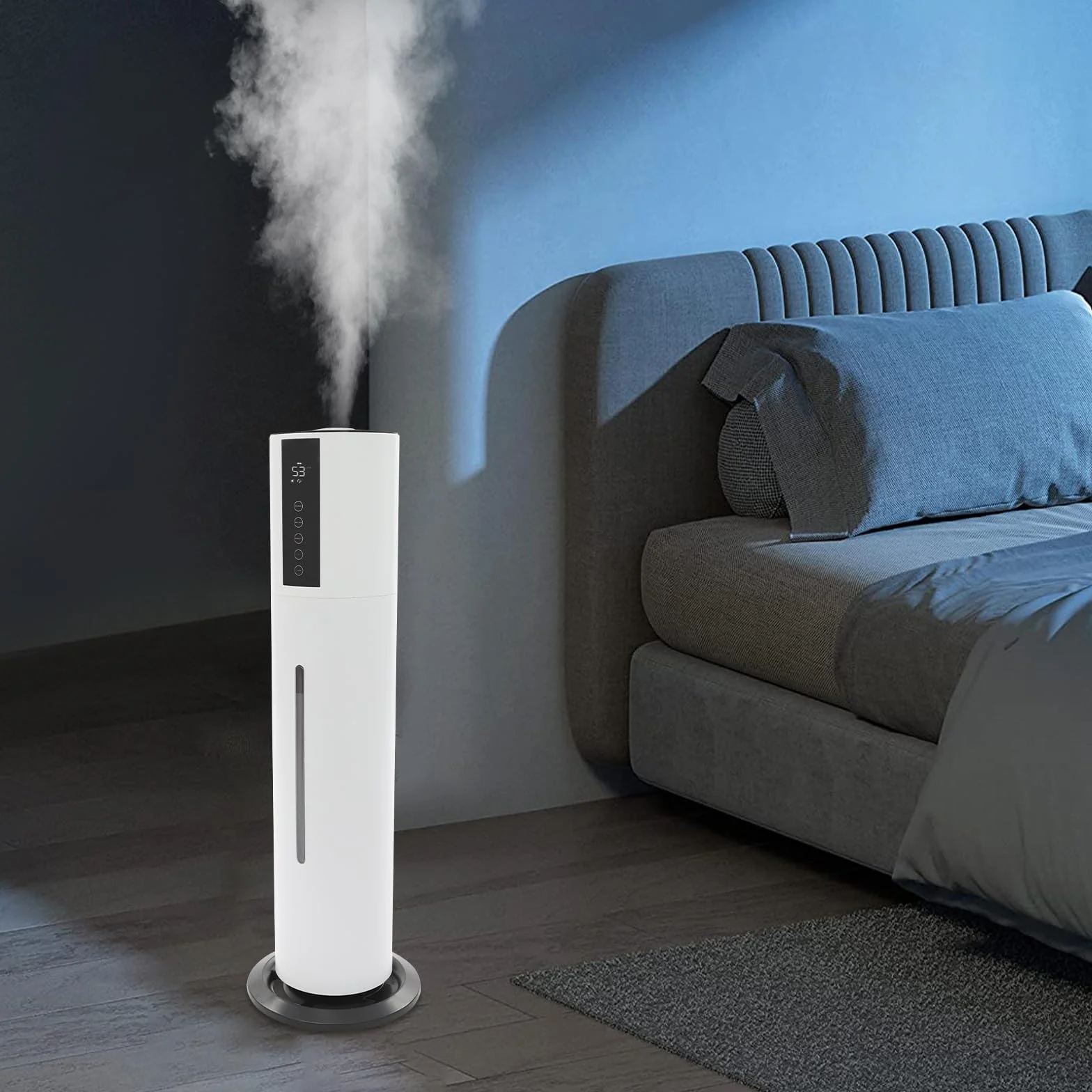 Humidificador grande para el dormitorio, humidificador de 28 W y 8 L con funciones de esterilización, volumen de niebla ajustable en 3 niveles con indicador LED, apagado automático, temporizador y
