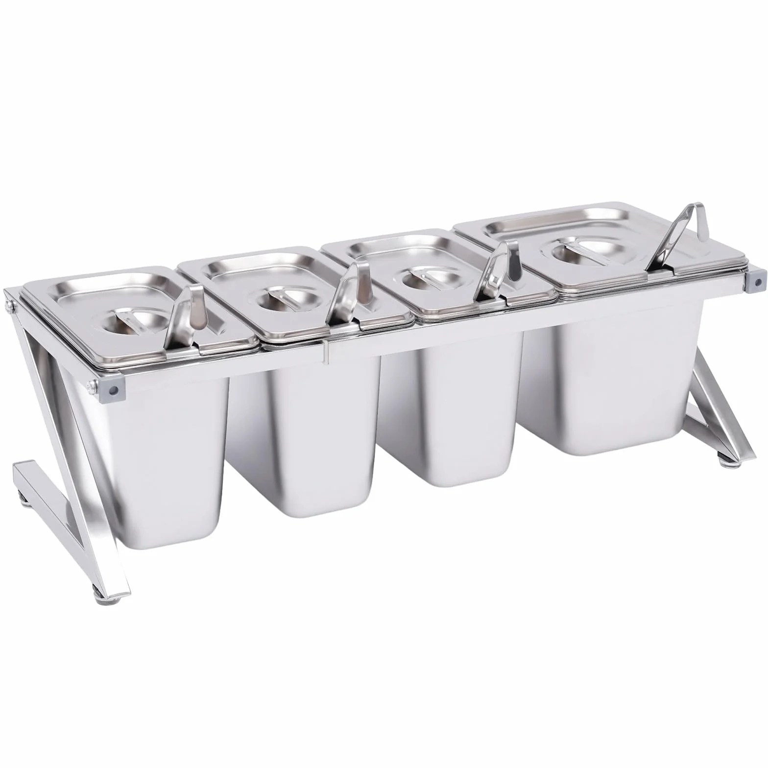 Estante de especias expandible, acero inoxidable con tapa, pies antideslizantes, dispensador de especias de 3 1/9, sartén de 1 1/6, 4 cucharas medidoras para almacenamiento de cocina