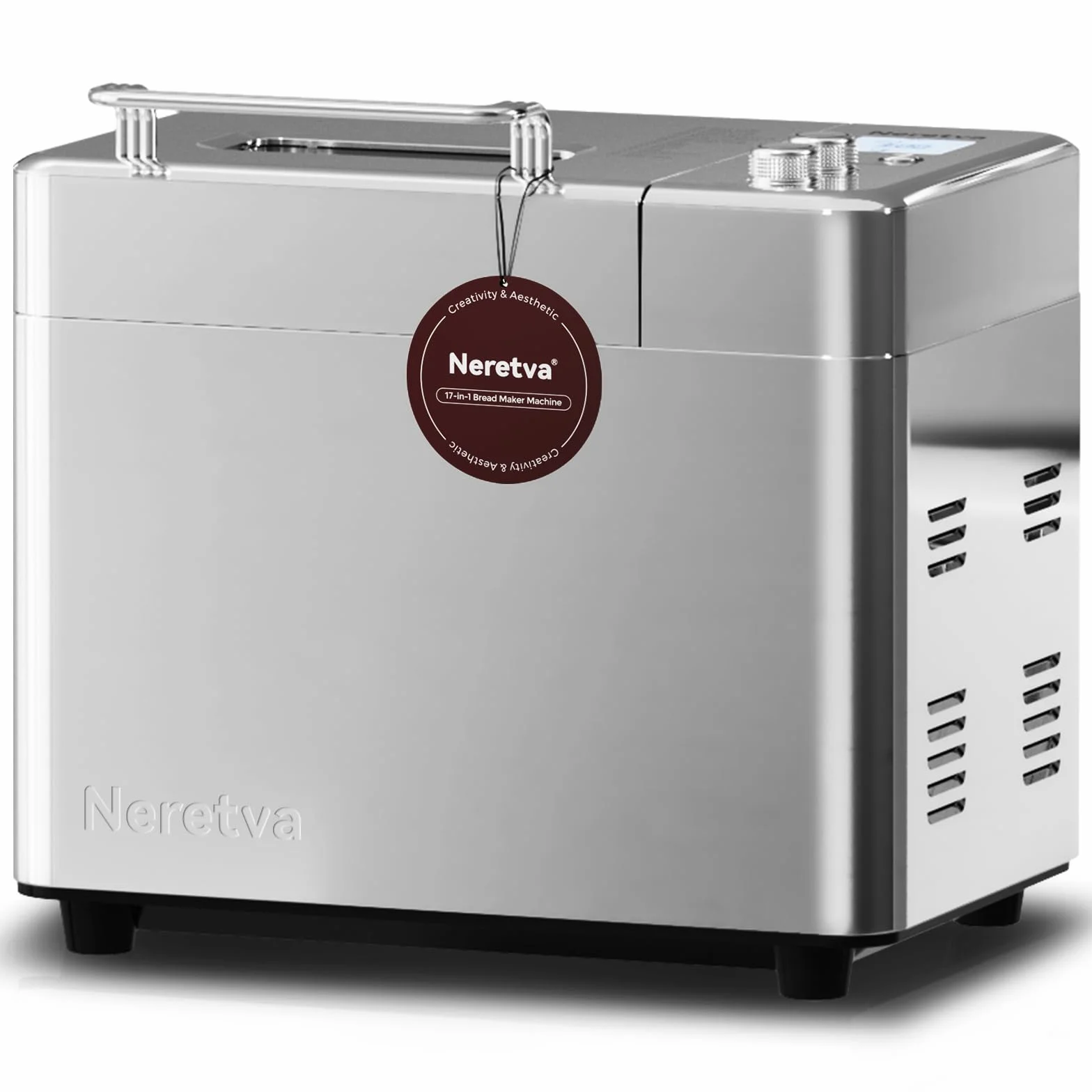 Neretva Panificadora de Pan, Dispensador Auto & Ultrasilenciosa(<30dB) Panificadora con Doble Elemento Calefactor & Antiadherente Cerámica 1KG & Temporizador, 17 Programas-Gluten/Masa Madre/Integral