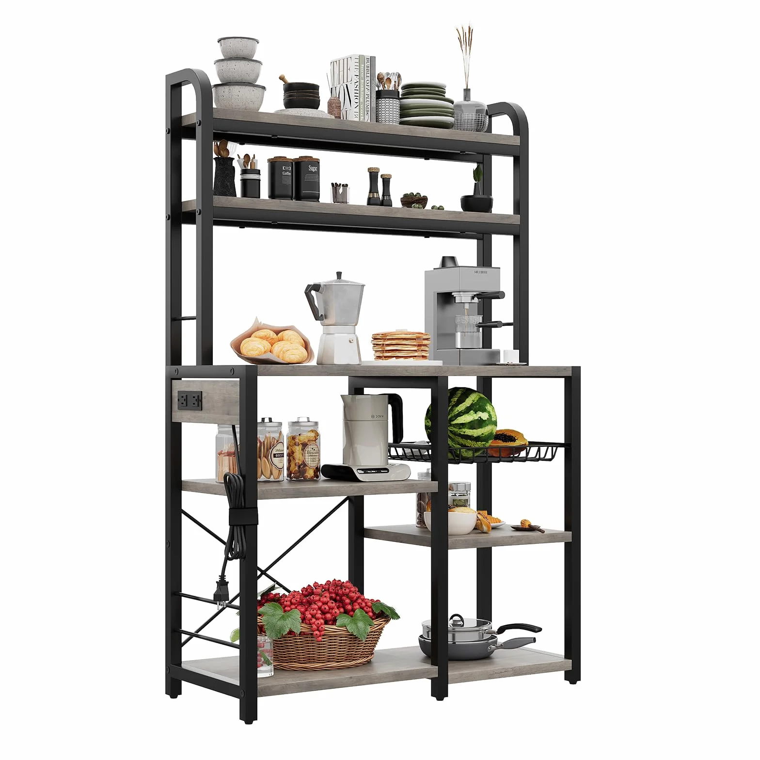Zstar Soporte para Microondas, Estante De Cocina con Canasta De Alambre, Estante De Almacenamiento Independiente Grande De 6 Niveles para Cocina, Comedor y Sala De Estar