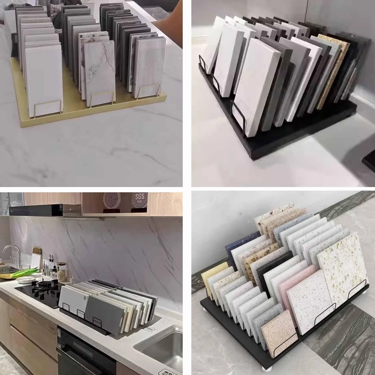 Muestrario de materiales de construcción Expositor de sobremesa con 10/ 20/ 30 ranuras para tarjetas, Muestrario de Vidrio de Gran Capacidad, Negro / Blanco / Oro Metal Azulejos de Cerámica Puerta de