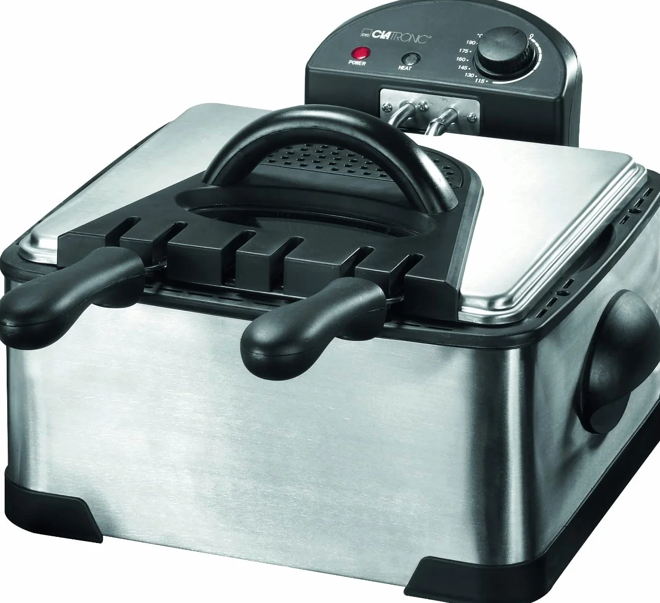 Clatronic® Freidora de doble zona fría para fritura rápida | freidora con grasa | freidora incl. 3 cestas de fritura | carcasa de acero inoxidable | freidora con 4 litros de capacidad y 2000W |FR 3195