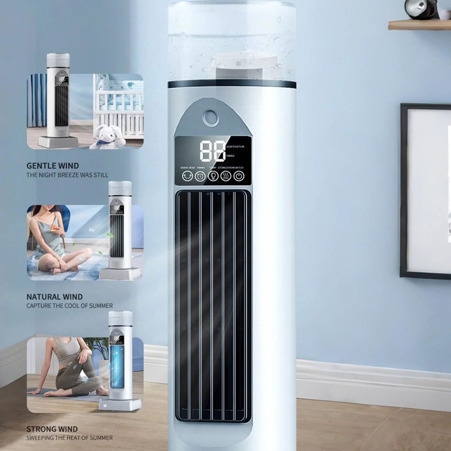 Ventilador Torre Herramienta Sin Aspas 6 Velocidades, Tanque De Agua | Ventilador Oscilante 110 Grados Que Expulsa Aire Frío Para Escritorio Interior Mujeres Y Hombres Hogar Oficina Cocina