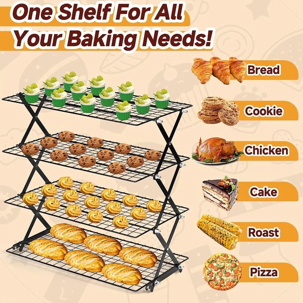 Estante de Almacenamiento Plegable para Exteriores de 4 Niveles con Diseño Ajustable para Aficionados y Principiantes en Repostería