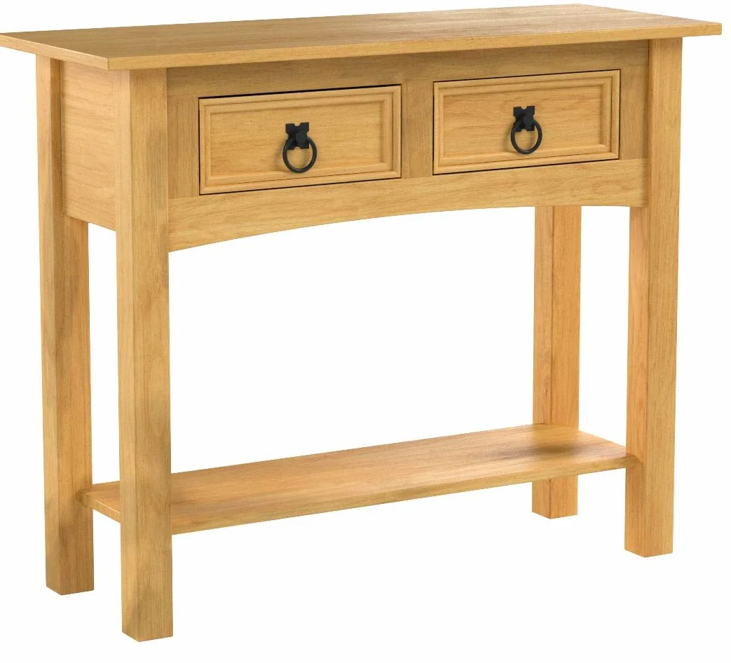 Amazon Basics Mesa consola, 2 cajones con estante, rectangular, madera de pino maciza encerada, tradicional, rústica, 79 x 211 x 178 cm