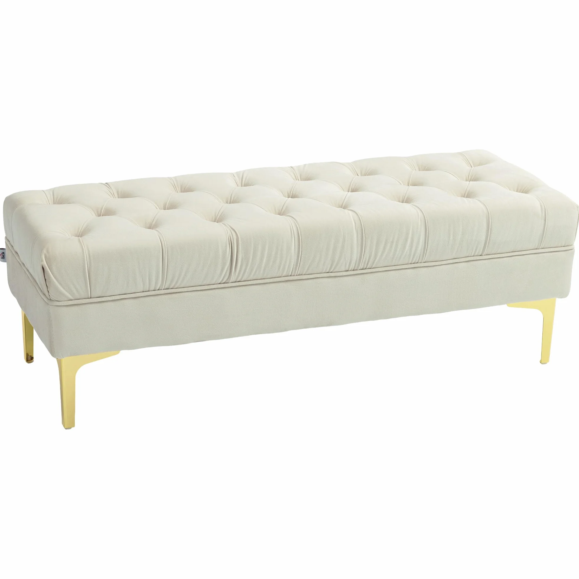 HOMCOM Banco tapizado al Final de la Cama Estilo clásico Chic Dim. 118L x 45W x 42H cm Base de Metal Dorado Terciopelo Beige