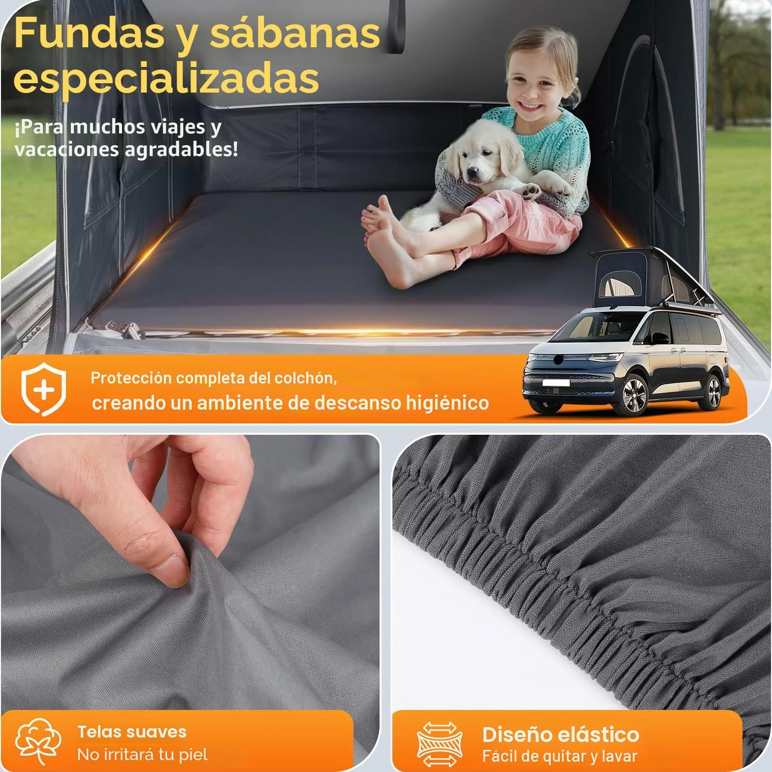 Sábana Bajera Repuesto para VW T7 California Pop Up Roof, Lujo Sábana Ajustable para Autocaravana Cama Trasera, Loft Techo Emergente Accesorios para Autocaravana