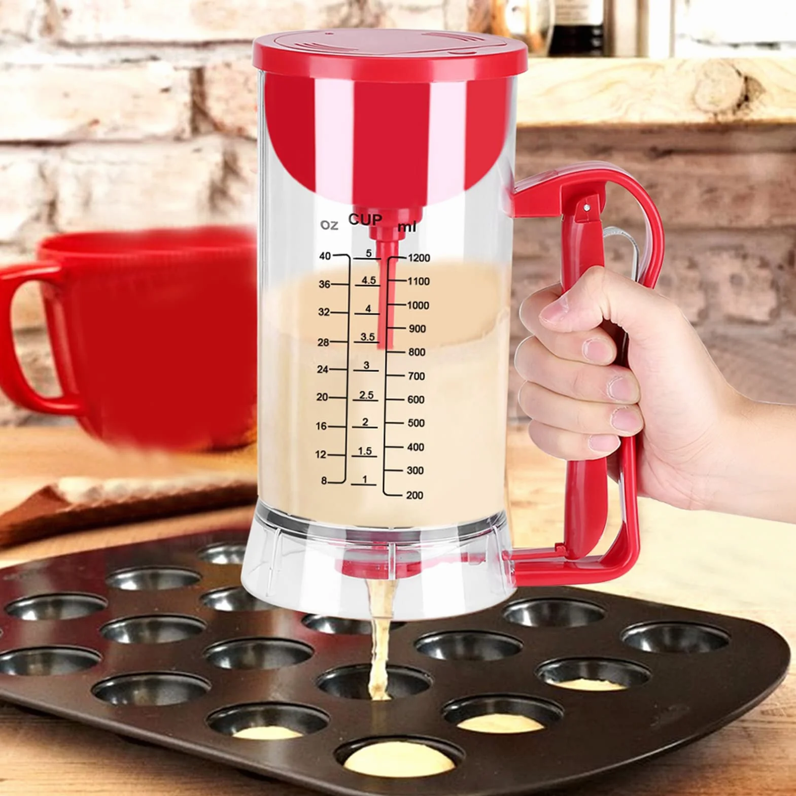 lyrlody Dispensador de Masa para Panqueques Eléctrico, Mezclador y Dosificador, 1200 ml, para Cupcakes, Magdalenas, Donas