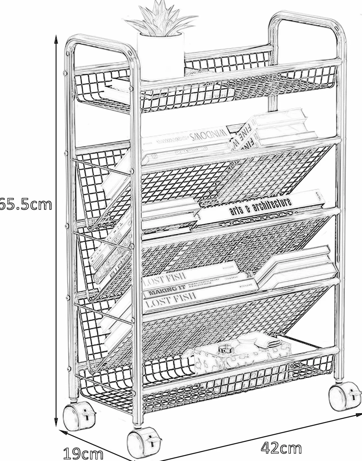 Carro para Libros con Ruedas, estantería móvil con Ruedas, Carrito Organizador de Almacenamiento de Escritorio Compacto, estanterías metálicas para el Suelo/Estante de exhibición de Esquina,