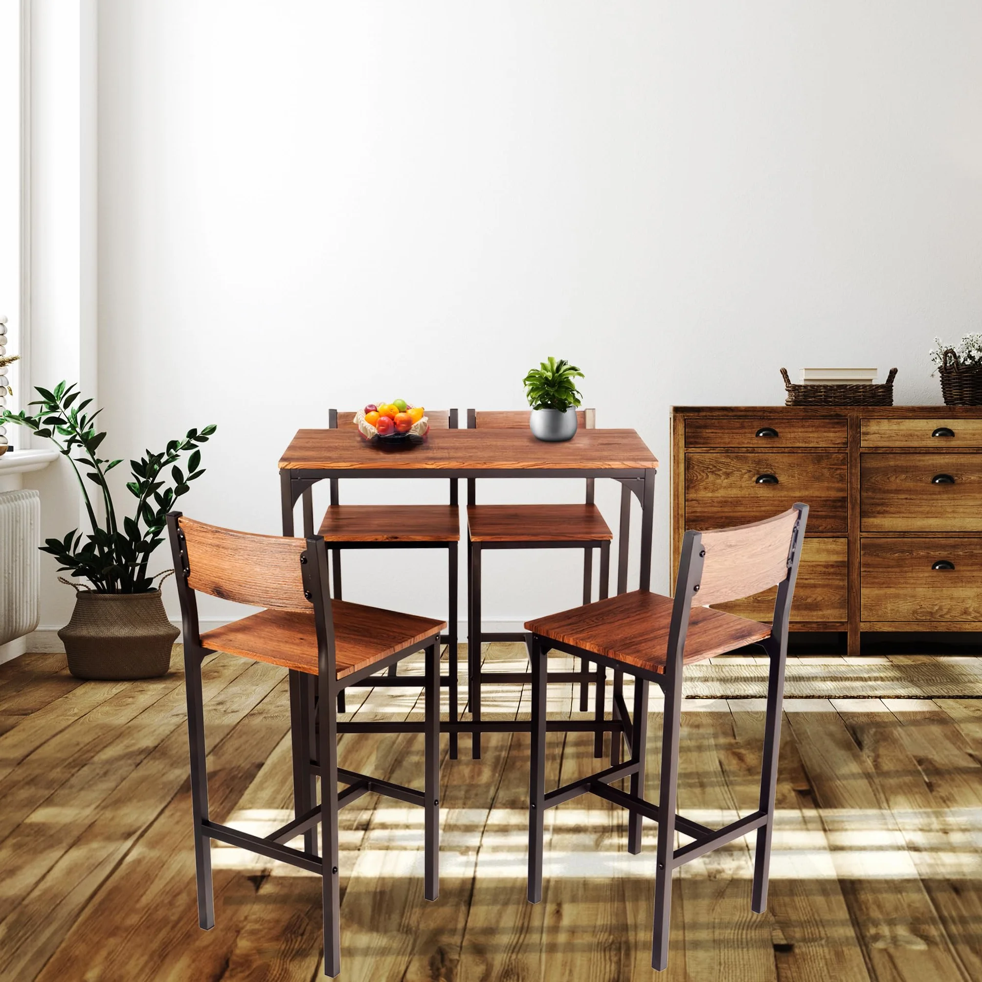 YELLOO Venice Set Mesa de Bar y 4 Taburetes Color Marron Design Sillas