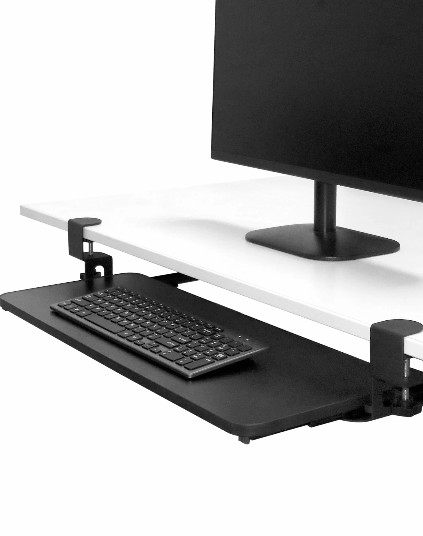 QWORK® Soporte Teclado Ordenador, Bandeja Deslizante para Teclado Debajo del Escritorio, con Abrazadera en C, Peso de Soporte 20 kg