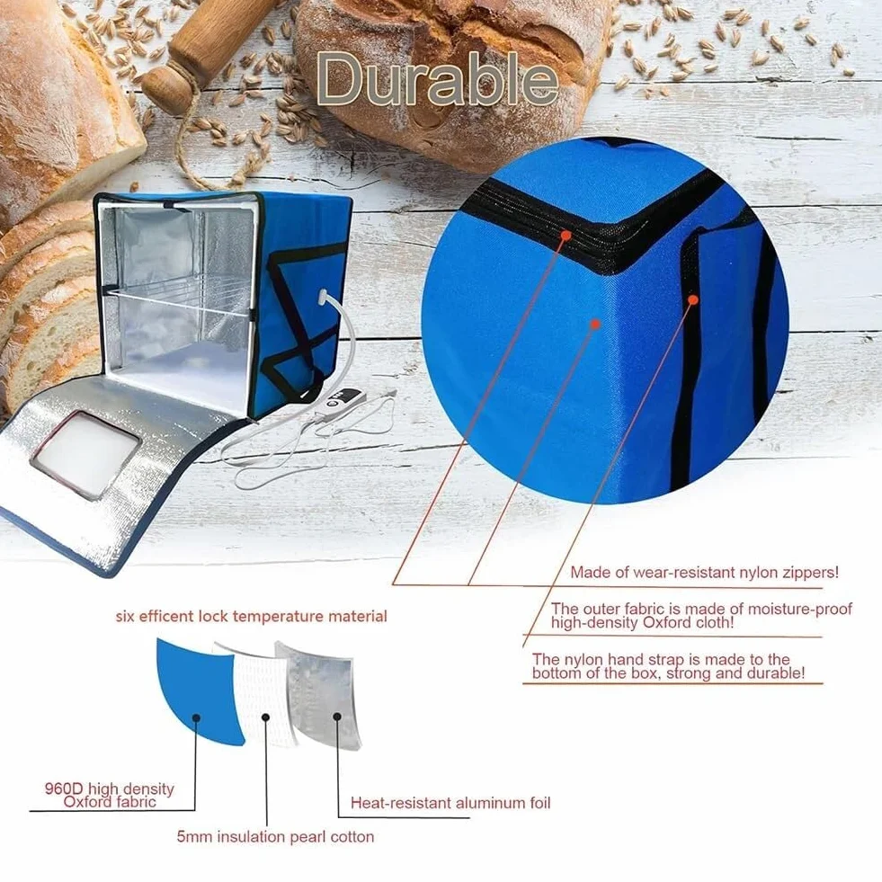 Caja de fermentación plegable a prueba de masa, pequeña bolsa de prueba de pan para el hogar con control de temperatura + función de temporización, ideal para hacer pan y yogur, estante interior