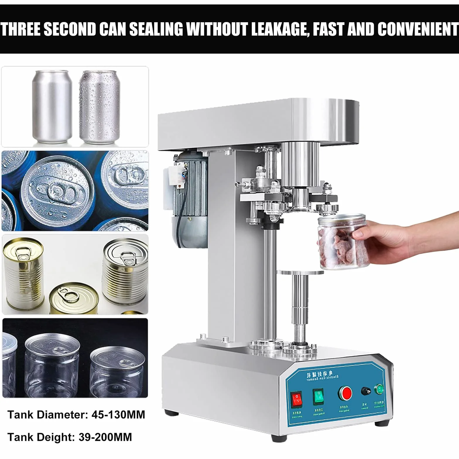 Sellador de latas eléctrico, máquina taponadora de latas automática de 370W con Interruptor de pie, pequeño Comercial de Acero Inoxidable
