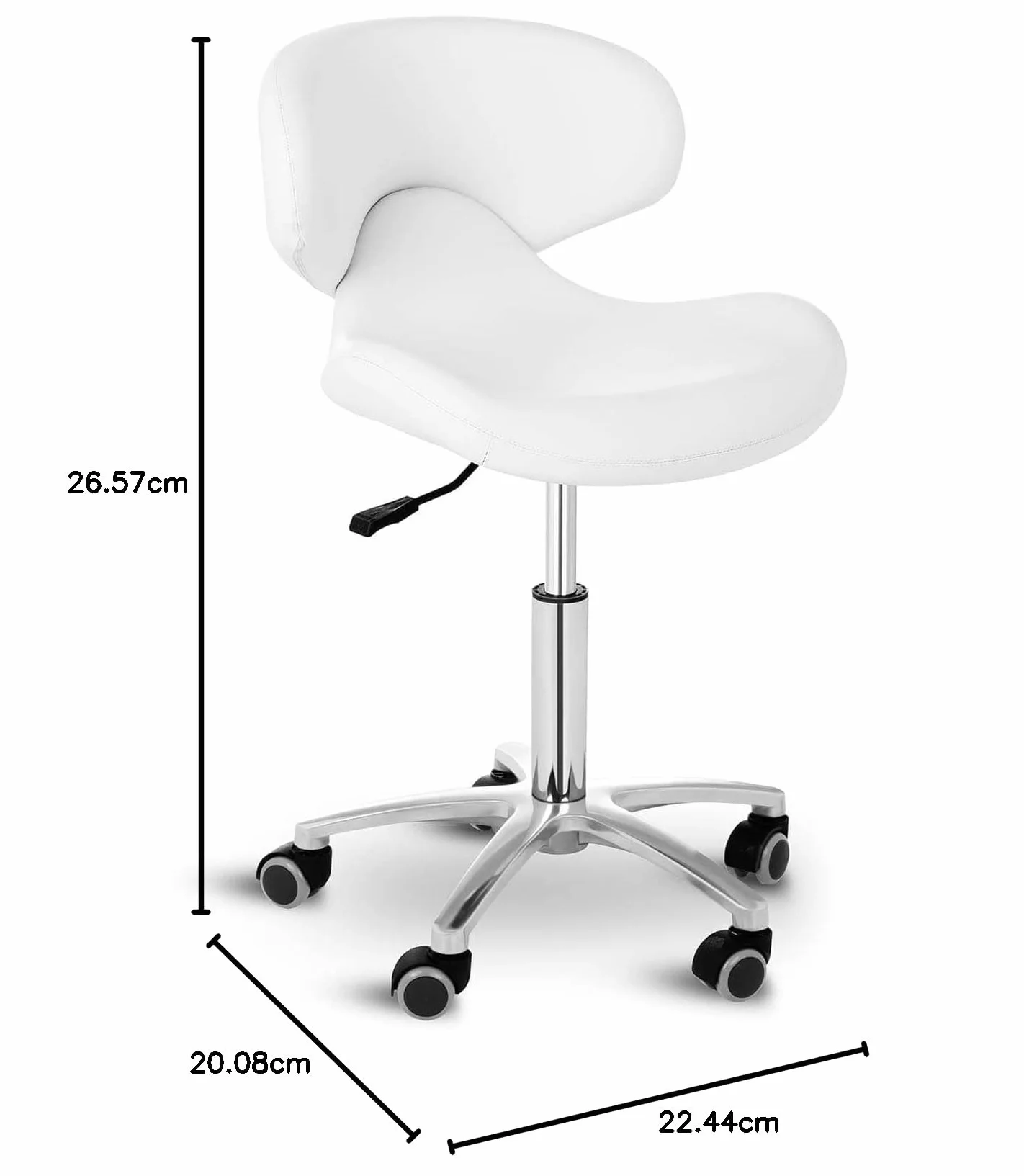 Physa Taburete con Ruedas Y Respaldo para Estética Physa Andria White (Cuero Sintético Blanco, hasta 150 Kg, Altura del Asiento: 45-59 cm)