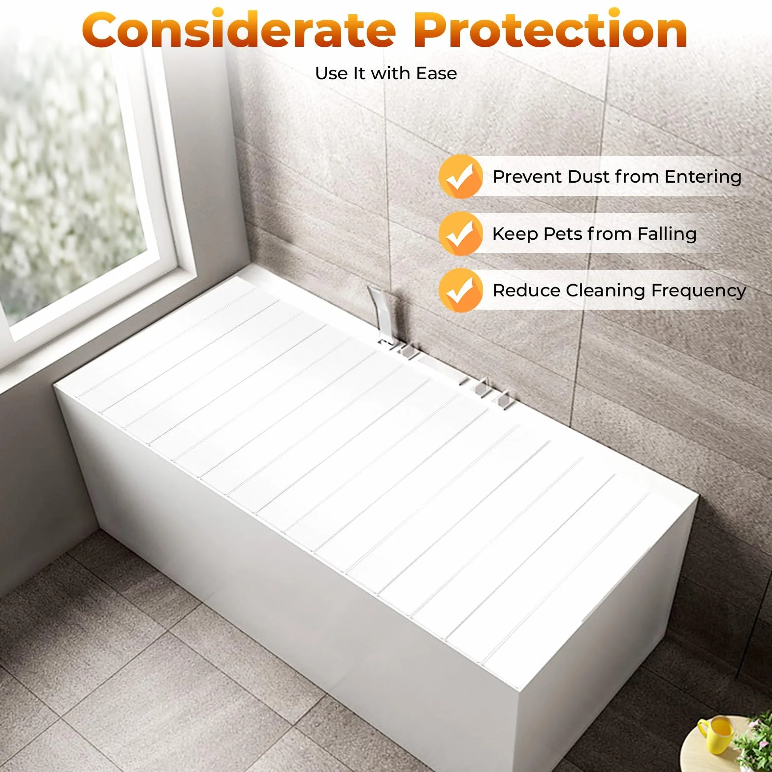 Cubierta de bañera plegable de PVC, 170 x 75 cm, impermeable, resistente al polvo, para todos los baños estándar (blanco)