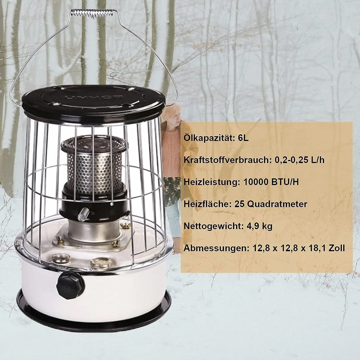 Estufa de Queroseno Interior eficiente con extintor automático, Calentador de Queroseno de 6 litros para Interiores sin Dispositivo de calefacción eléctrica