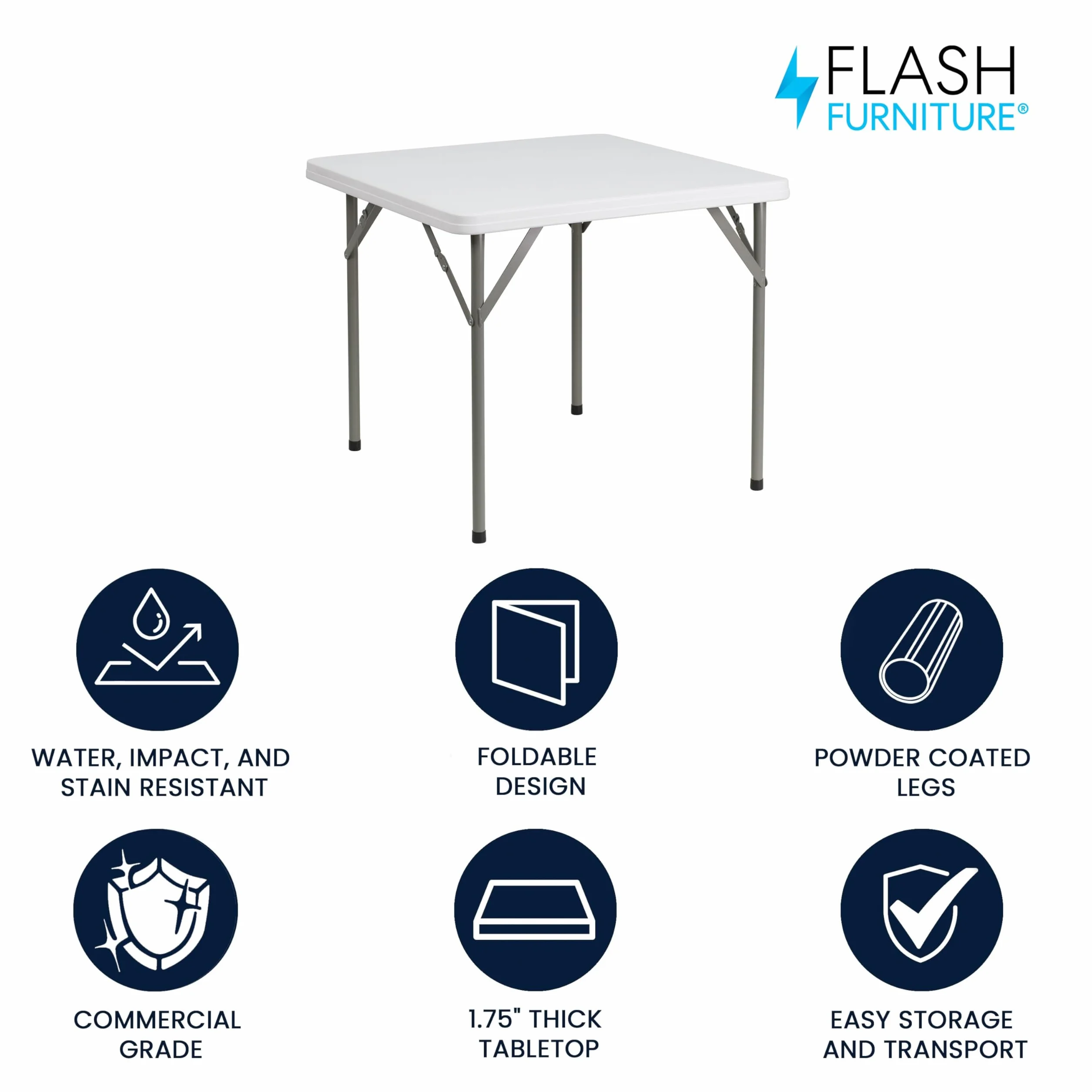 Flash Muebles 34 "Cuadrado Granito Mesa Plegable de plástico de Color Blanco
