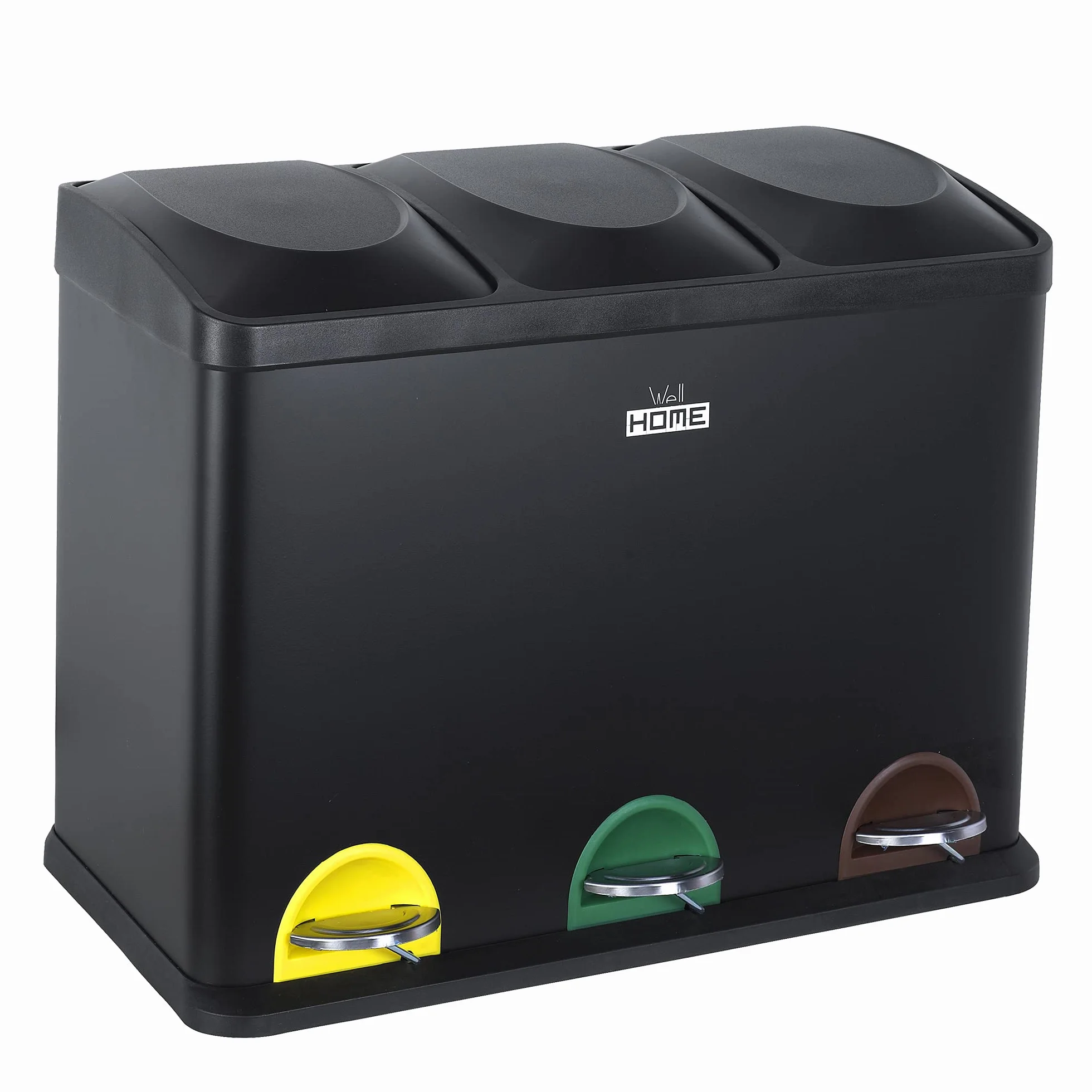 Cubo de reciclaje ecológico 45 litros de 3 compartimentos, reciclaje de basura / cubos de reciclaje, Gran Capacidad, para Papel, Vidrio y Plástico, Id