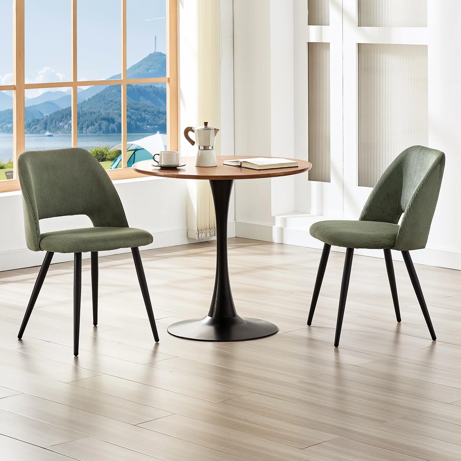 JIJIAN Pack de 6 Sillas de Comedor, Silla de Cocina, Silla de Salón, Sillas de Terciopelo a Rayas con Respaldos Recortados, Tapizadas para Comedor, Cocina, Dormitorio, Recepción, Verde