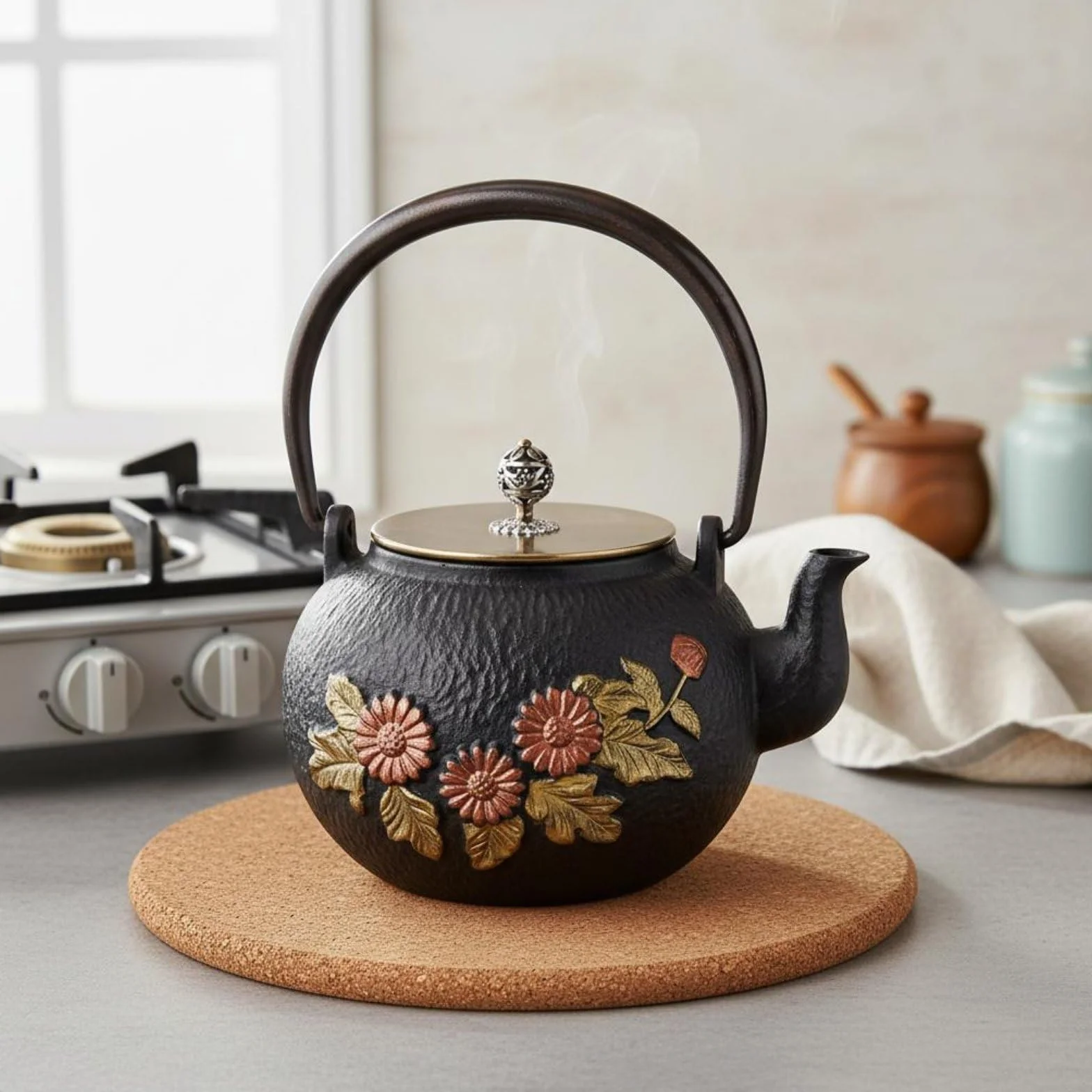 predolo Tetera de Hierro Fundido Japonesa Tetera Hervidor Caldero Jarra con Interior sin Recubrimiento Que Enriquece el Agua con de Hierro Adecuada para, 1.2 Resorte Antiguo