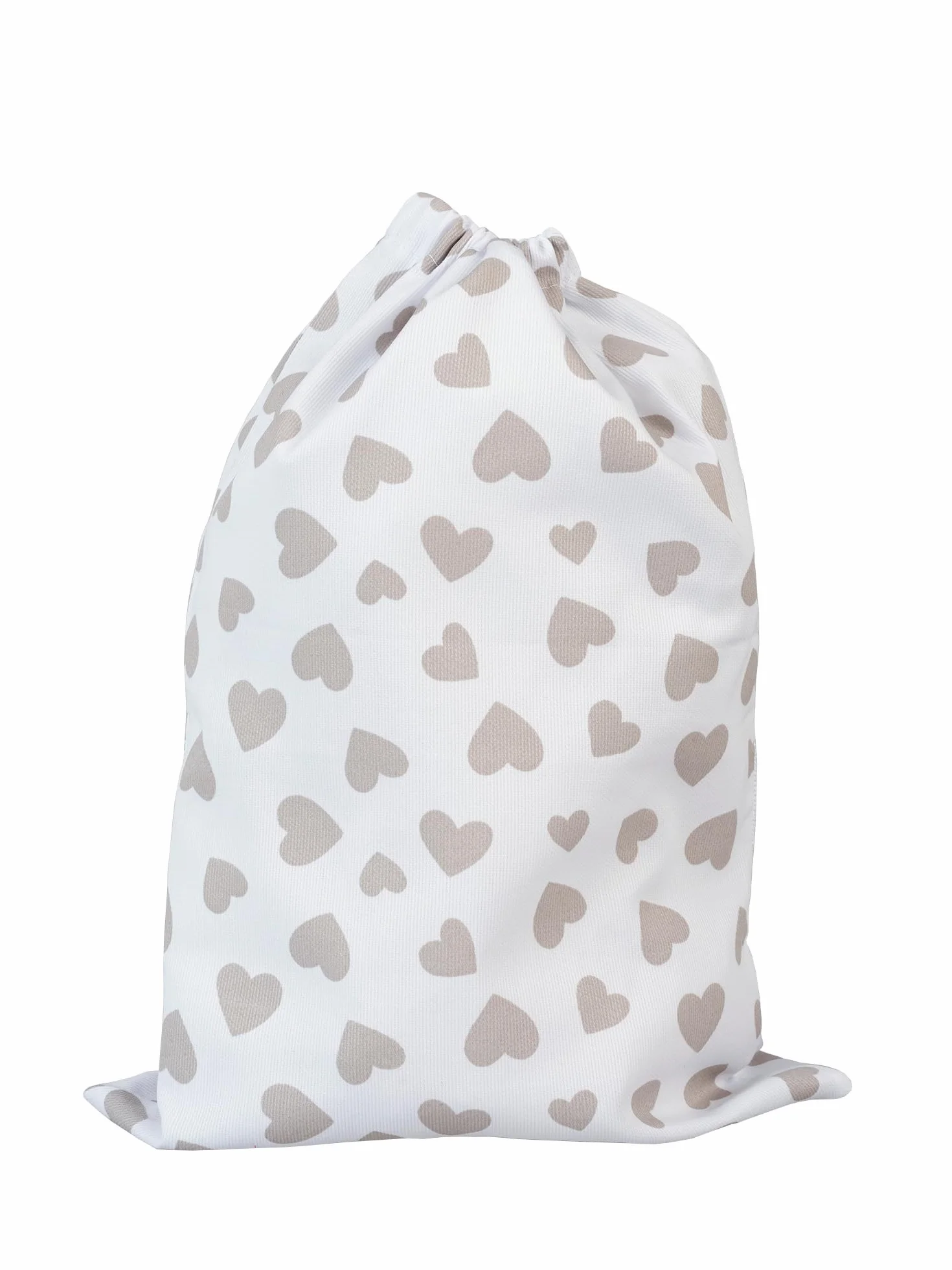 Filet - Bolso De Canastilla Bebé con Cierre De Cordón para Bordar, Fabricada en algodón Piquet Estampado, Fabricada en Italia, Fantasía Corazones Beige, Moderno