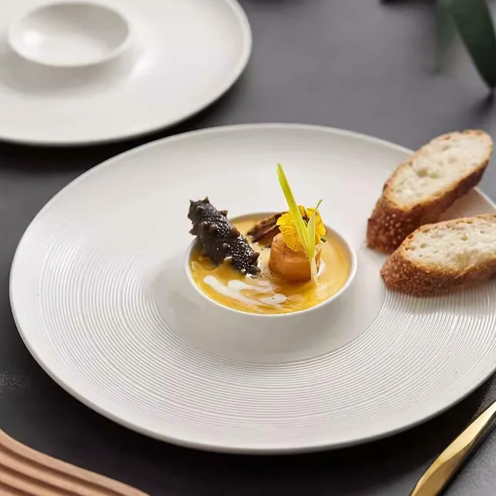 Suministros Para La Fiesta Sopa gruesa blanca, fideos creativos, plato ligero de lujo con diseño artístico, vajilla occidental japonesa, plato for dumplings, plato de sopa Platos De Fiesta (Color : A