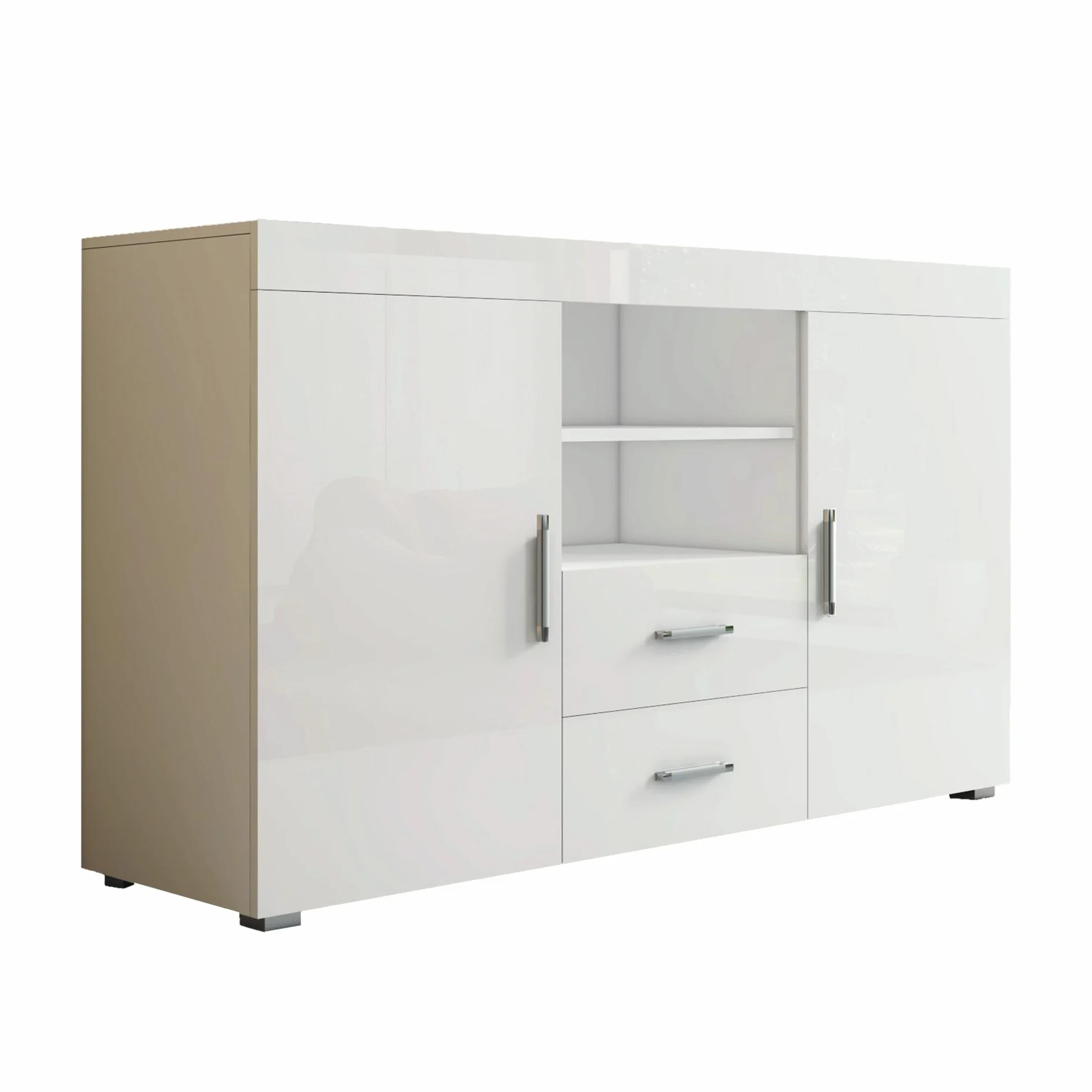 MB Muebles Bonitos Aparador Roque Mueble Auxiliar Moderno 140x82x40 cm Melamina Brillo Blanco