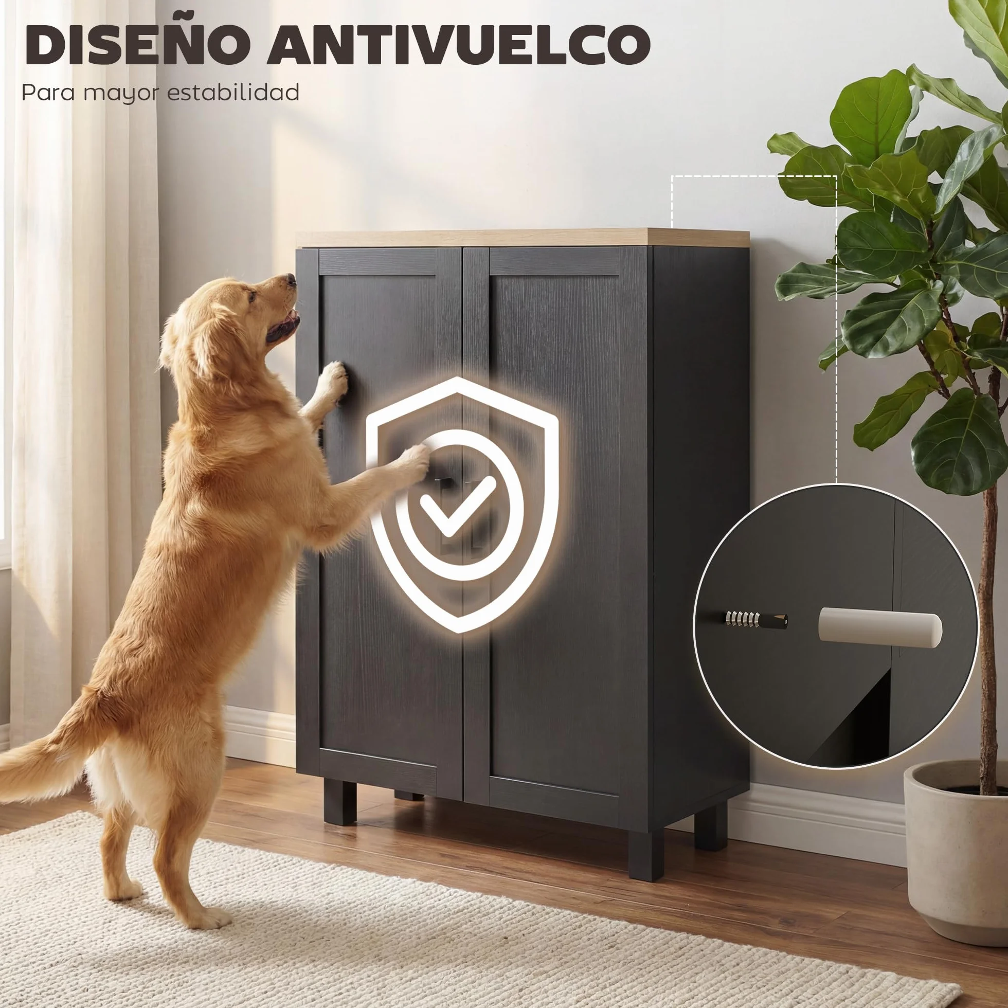 HOMCOM Aparador de 2 Puertas, Armario Estrecho con Estante Ajustable, 60x30x90 cm, Negro