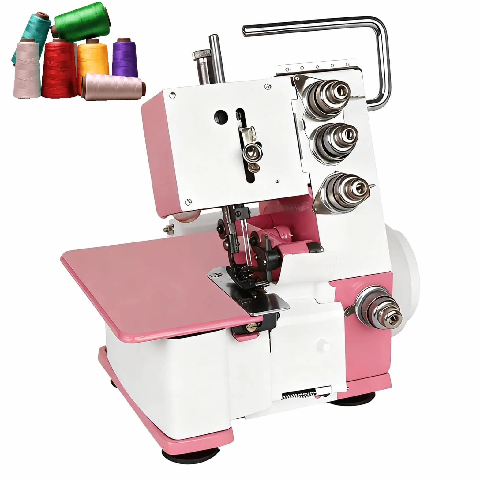 Serger Overlock Machine Máquina de coser de 4 hilos, máquina de coser portátil con controlador de pie, 1200 puntadas por minuto con luz LED, para varios tejidos Pink