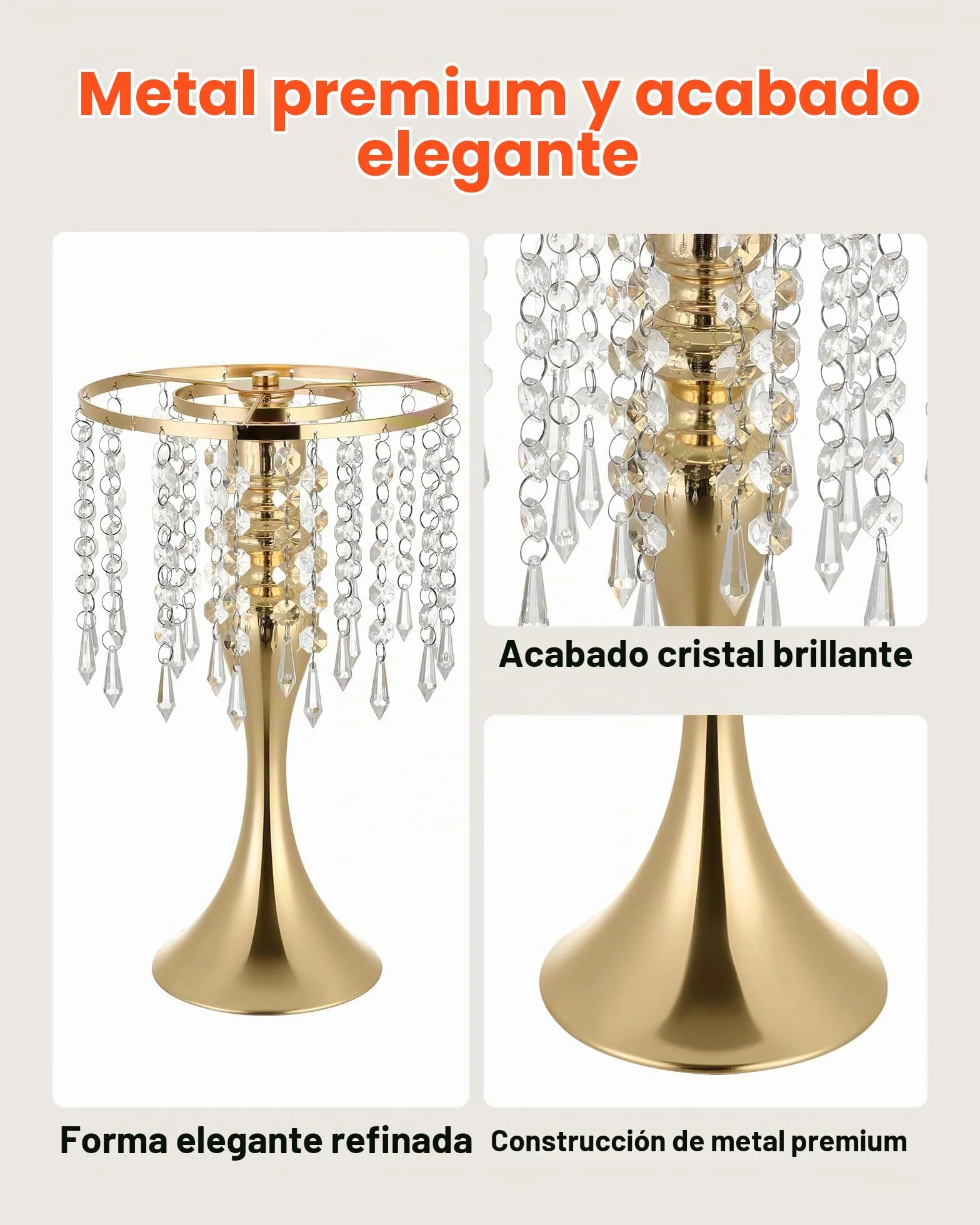 VEVOR Jarrones Decorativos, Paquete de 20 Piezas, Floreros de Metal Dorados con Cadena de Cristal, Altura de 33,5 cm, Centro de Mesa para Boda, Decoración para Banquete Ceremonia Fiesta Recepción
