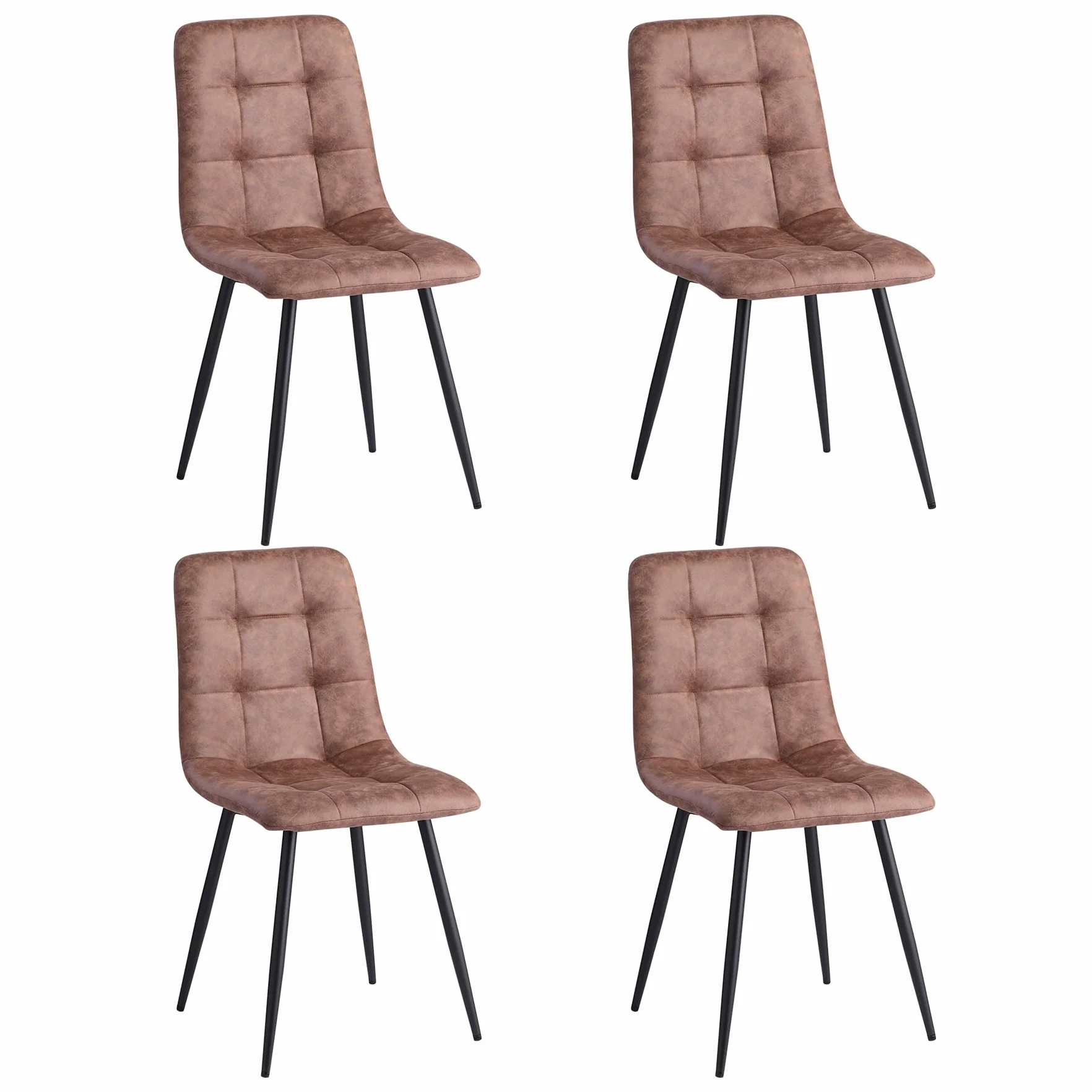 Pack de 4 Sillas de Comedor Escandinavo, Sillas de Cocina en Cuero Sintético, Sillas Auxiliares Tapizadas con Patas Metálicas Negros, para Cocina, Salón (Marrón Claro)