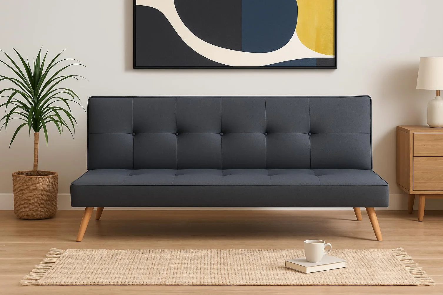 SHIITO | Sofá Cama Norden Moderno, Tapizado Gris, Sistema Clic-Clac, Diseño Escandinavo, Patas de Madera, 188x88x88 cm