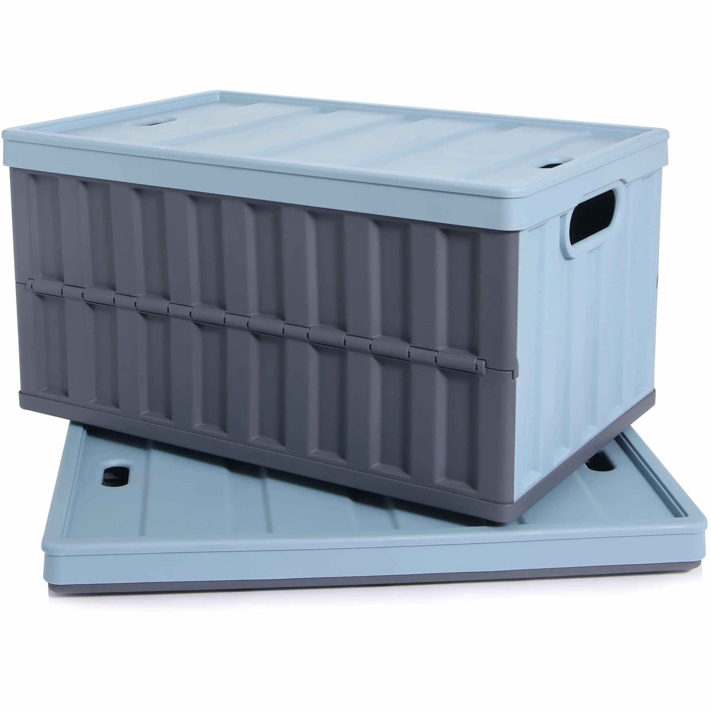 Citylife 64L cajas plegables de plástico, Juego de 2, cajas plegables de almacenamiento para la organización de grandes pesados exteriores, baño, cocina, oficina, maletero de coche, Azul