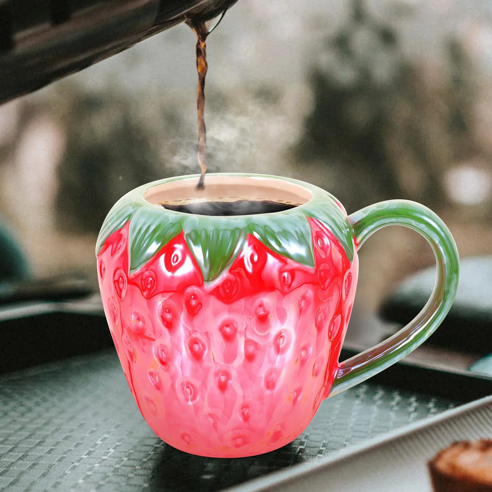 PRETYZOOM Taza de Cerámica Forma de Fresa para Cocina, Asa y Apta para Lavavajillas, Adecuado para Café y Bebidas Desayuno