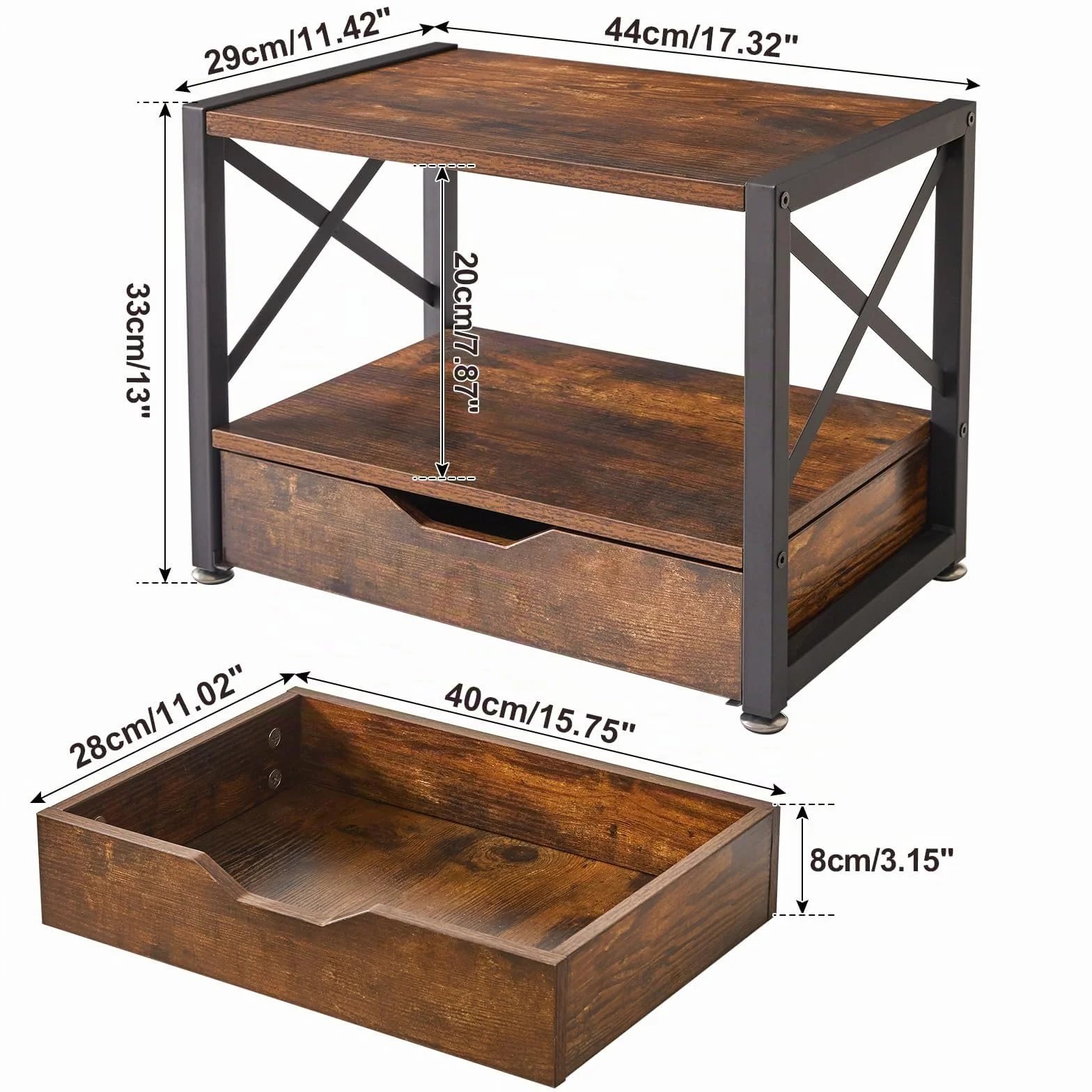 IBUYKE Soporte de Escritorio para Impresora de 2 Niveles, Organizador de Escritorio Multiusos, Soporte de Madera para Impresora con Cajón de Almacenamiento para Carpetas, Libros, para Fax, Escáner