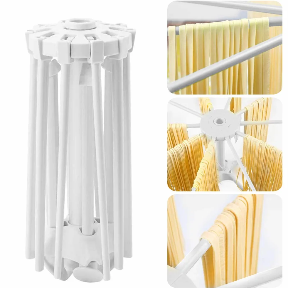 Soporte Plegable Secador de Pasta Fresca, Secador de Pasta Fresca Estante de Secado de Pasta Fideo Plegable con 10 Asas de Barra Fácil de almacenar, rápido de Instalar