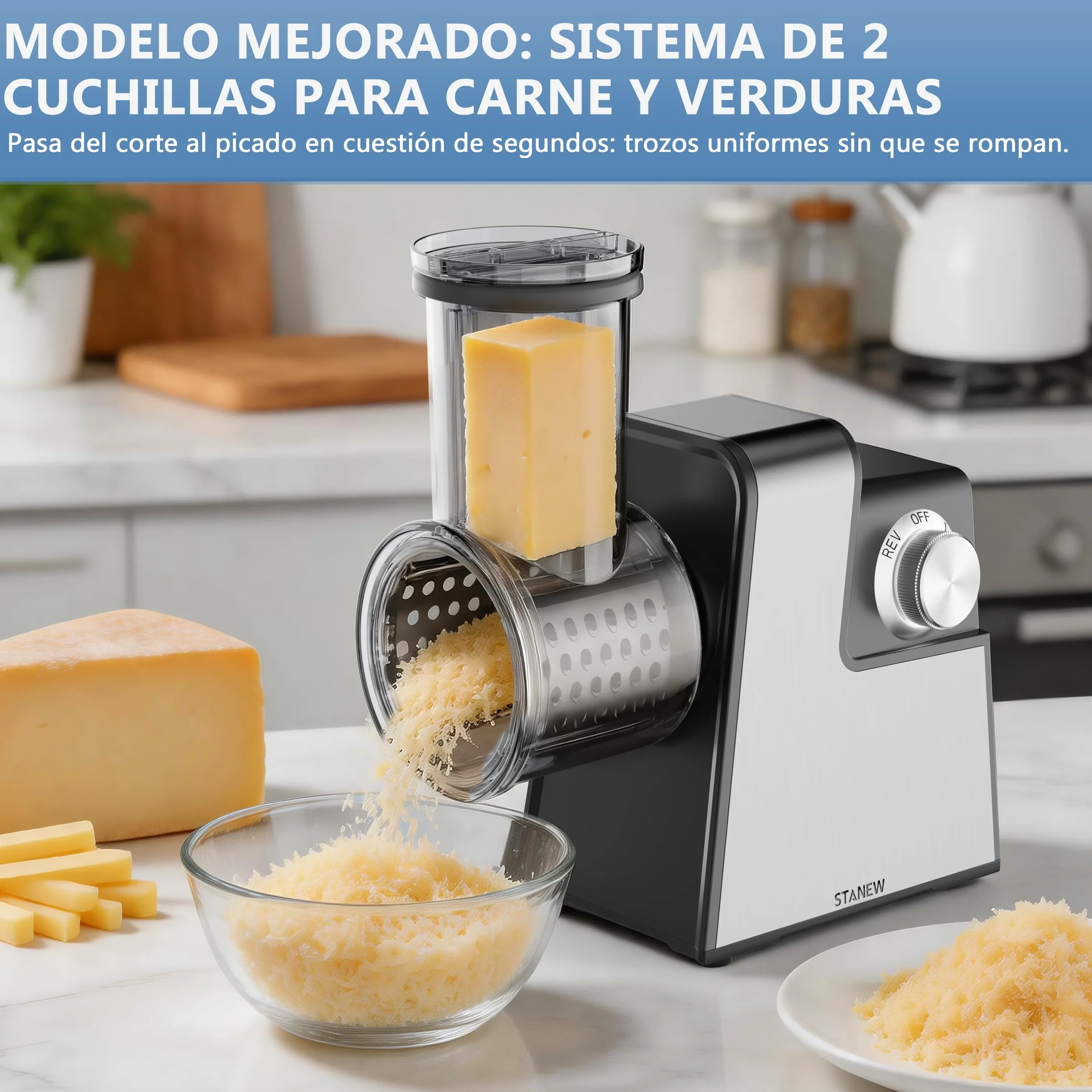 Picadora de carne eléctrica de 2500 W profesional con 5 cuchillas inoxidables, multifuncional, rallador, accesorio completo, diseño compacto para preparaciones caseras