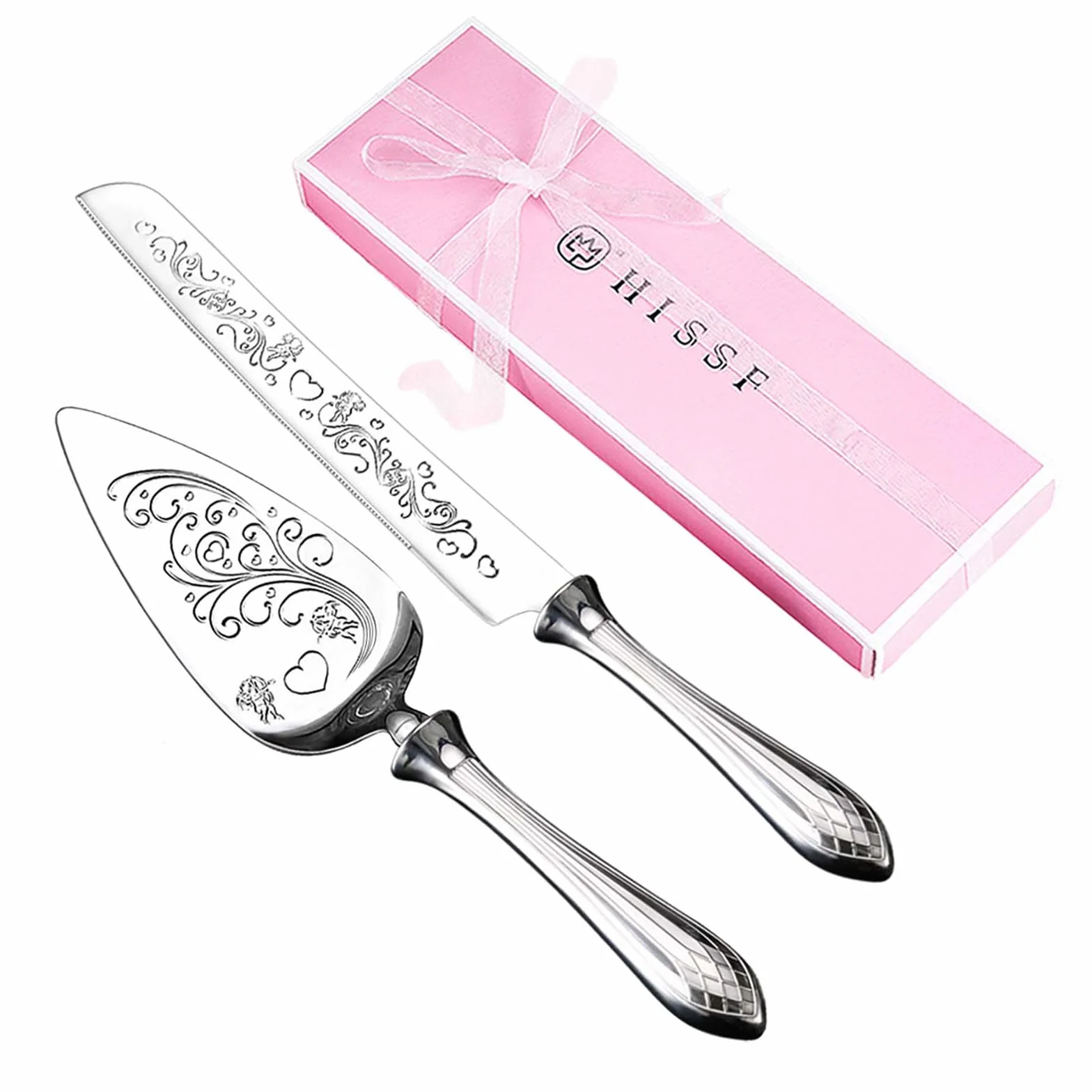 Juego de cuchillos y servidores para tartas, acero inoxidable 18/10, juego de servir pastel dulce perfecto para bodas, cumpleaños, hogar, fiestas y eventos
