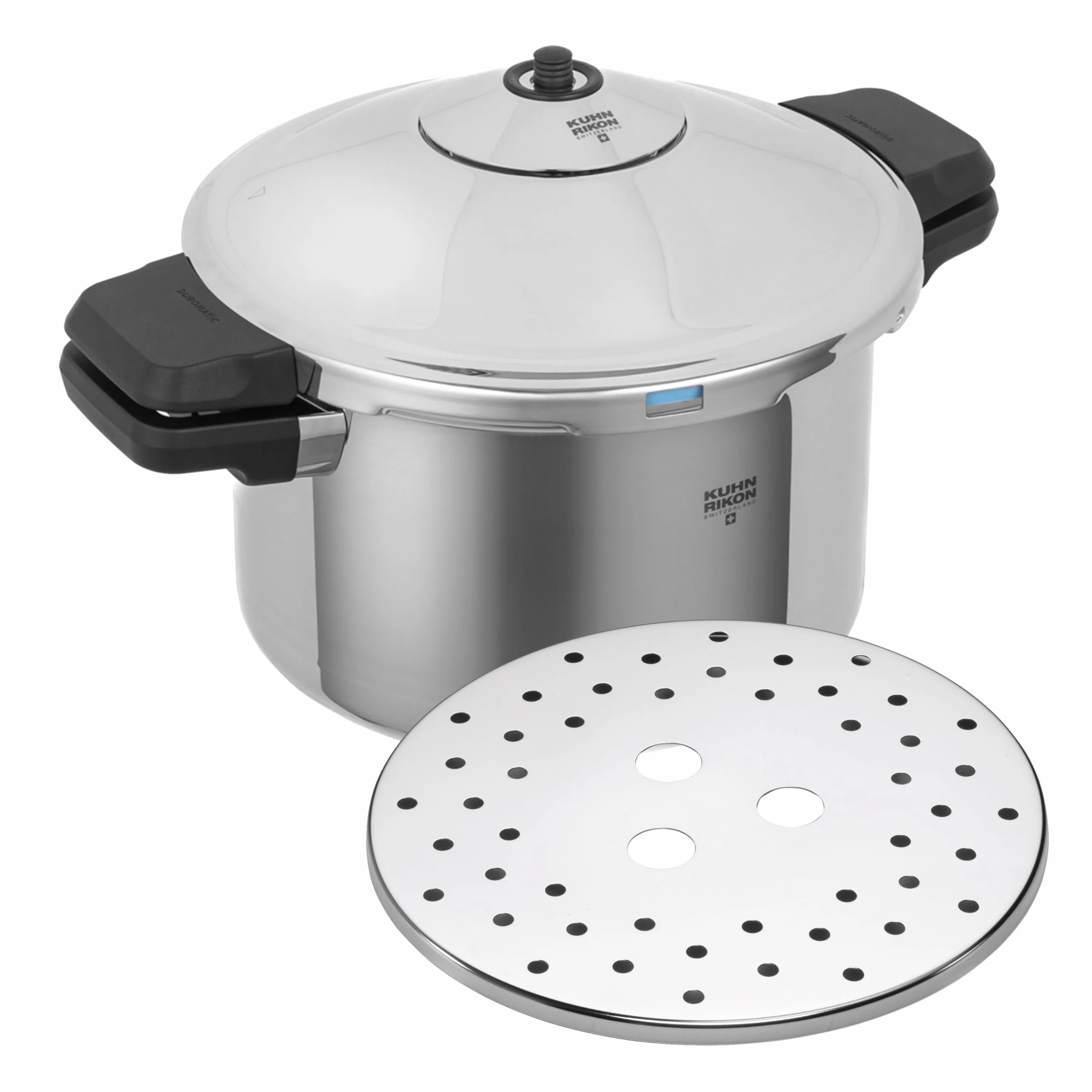 Kuhn Rikon Duromatic Inox, Olla a Presión Super Rápida con Asas, Olla Express Apta para Inducción, Fondo Superthermic para una buena Distribucion del Calor, Acero Inoxidable18/10, 6 L. /24 CM