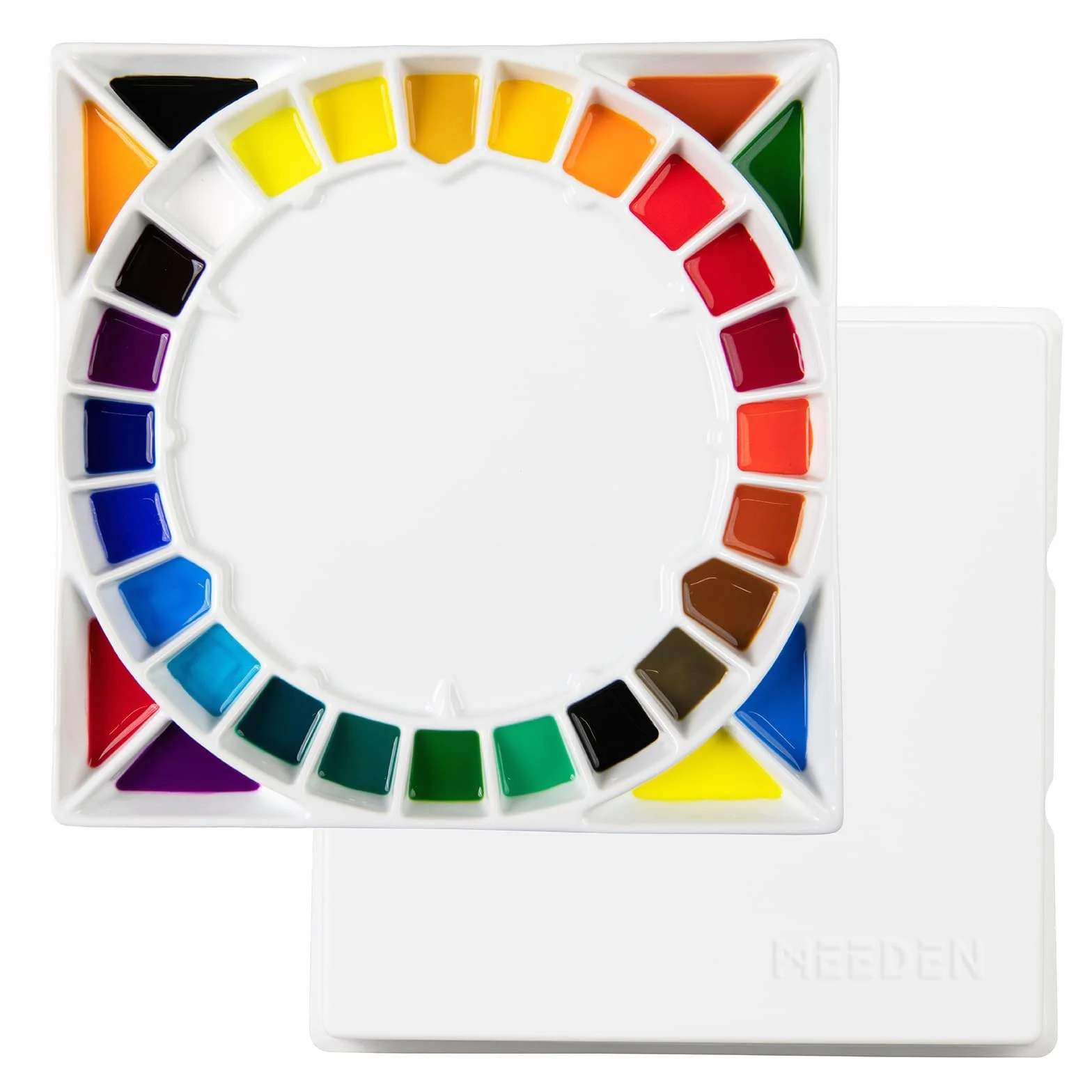 MEEDEN Paleta grande de acuarela de cerámica de 32 pozos con tapa, paleta de pintura de porcelana para pintura de acuarela con tapa, bandeja grande para mezclar para artistas, cuadrado de 12-3/5