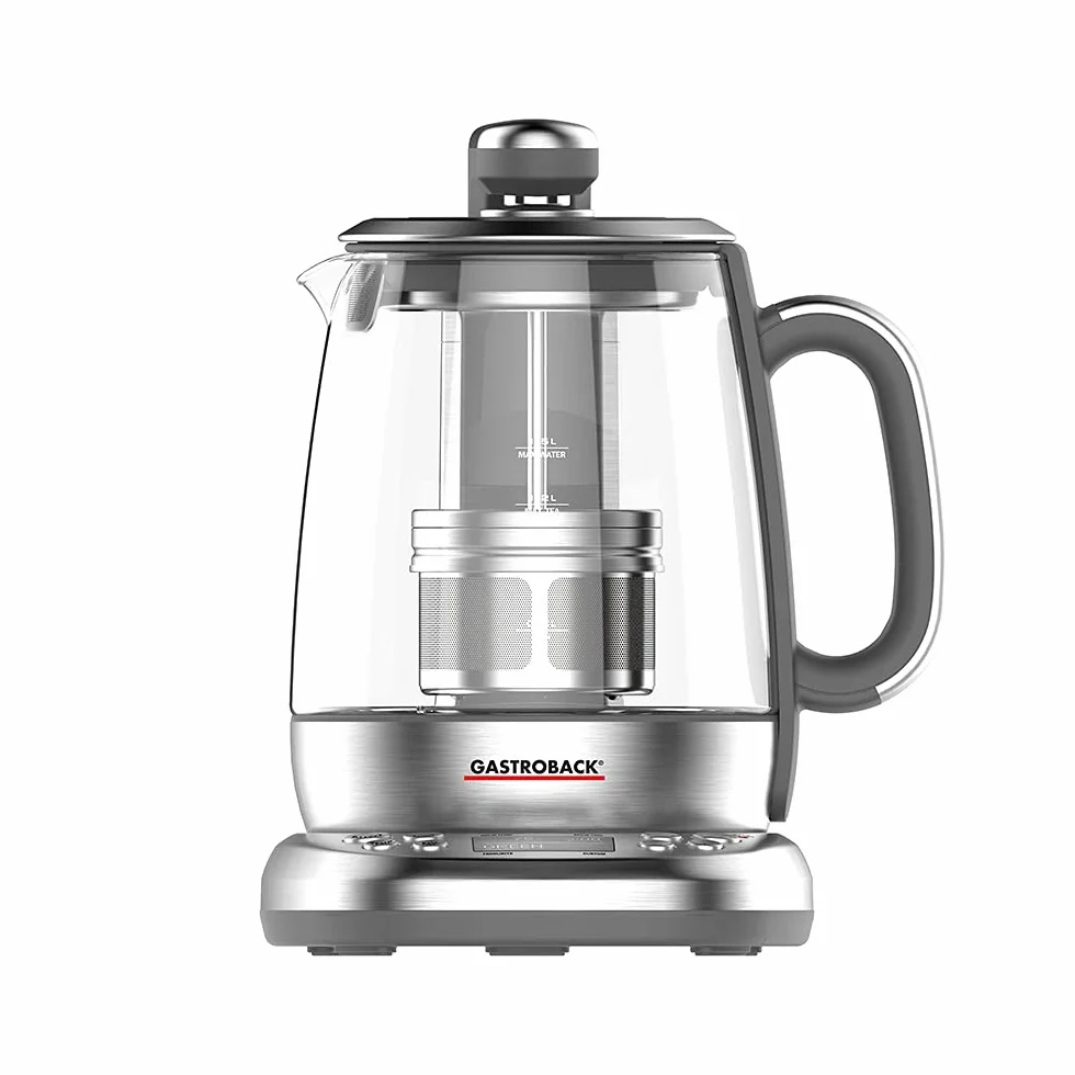 GASTROBACK 42440 Design Tee Automat Advanced Plus - Hervidor de agua y té automático (2 en 1), temporizador de 24 horas, filtro de té de acero inoxidable, recipiente de cristal de 1,5 litros, 2000 W