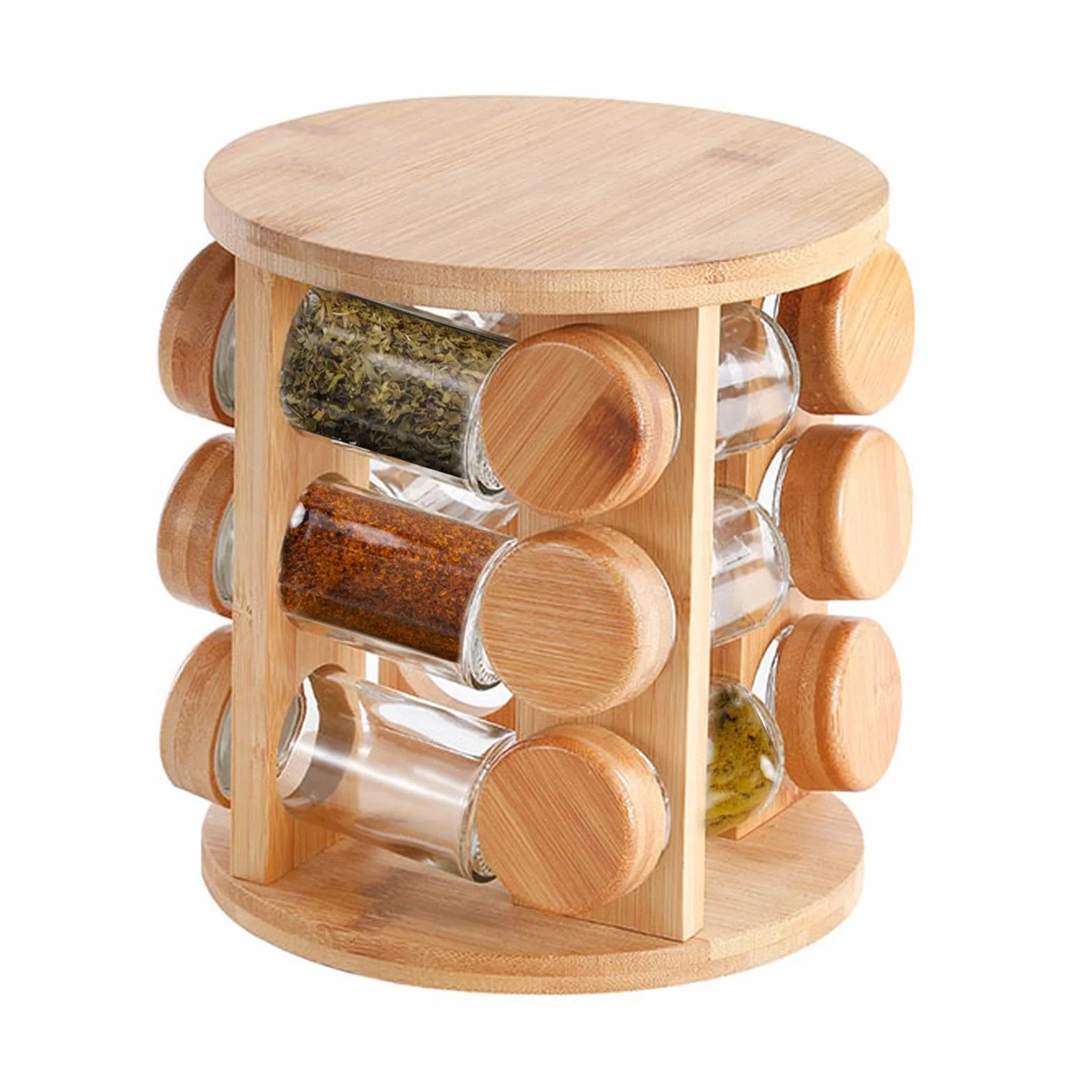 Estante giratorio para especias | Estante de cocina de madera para tarros | de azúcar, estante de almacenamiento de condimentos - para armario de despensa, encimera de cocina, comedor y hogar para