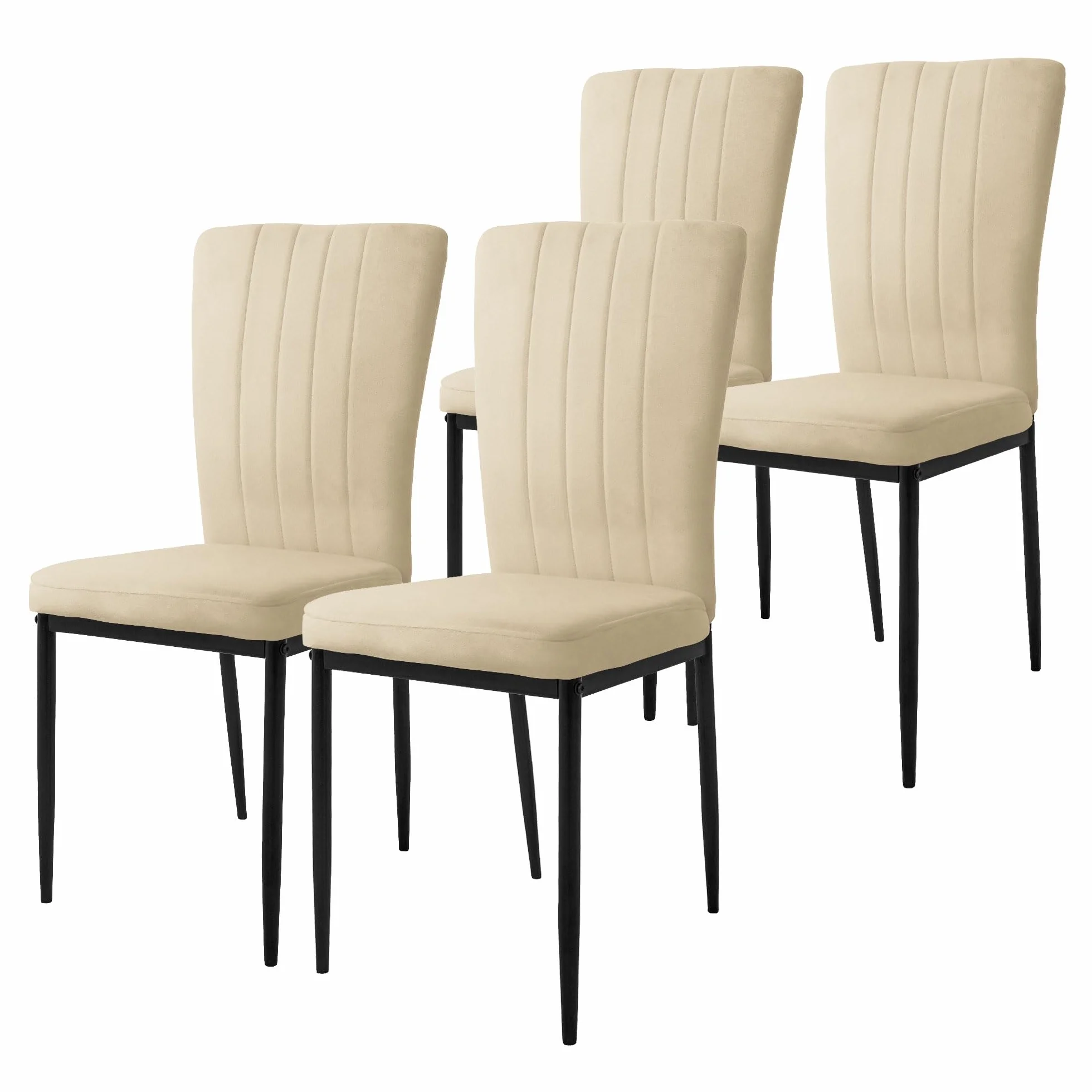 ML-Design Set 4X Sillas de Comedor Tapizadas de Terciopelo Beige Claro Respaldo Alto Asiento Diseño Moderno y Cómodo para Salón o Cocina, Ergonómico, Versátil y Multifuncional con Estructura Metálica