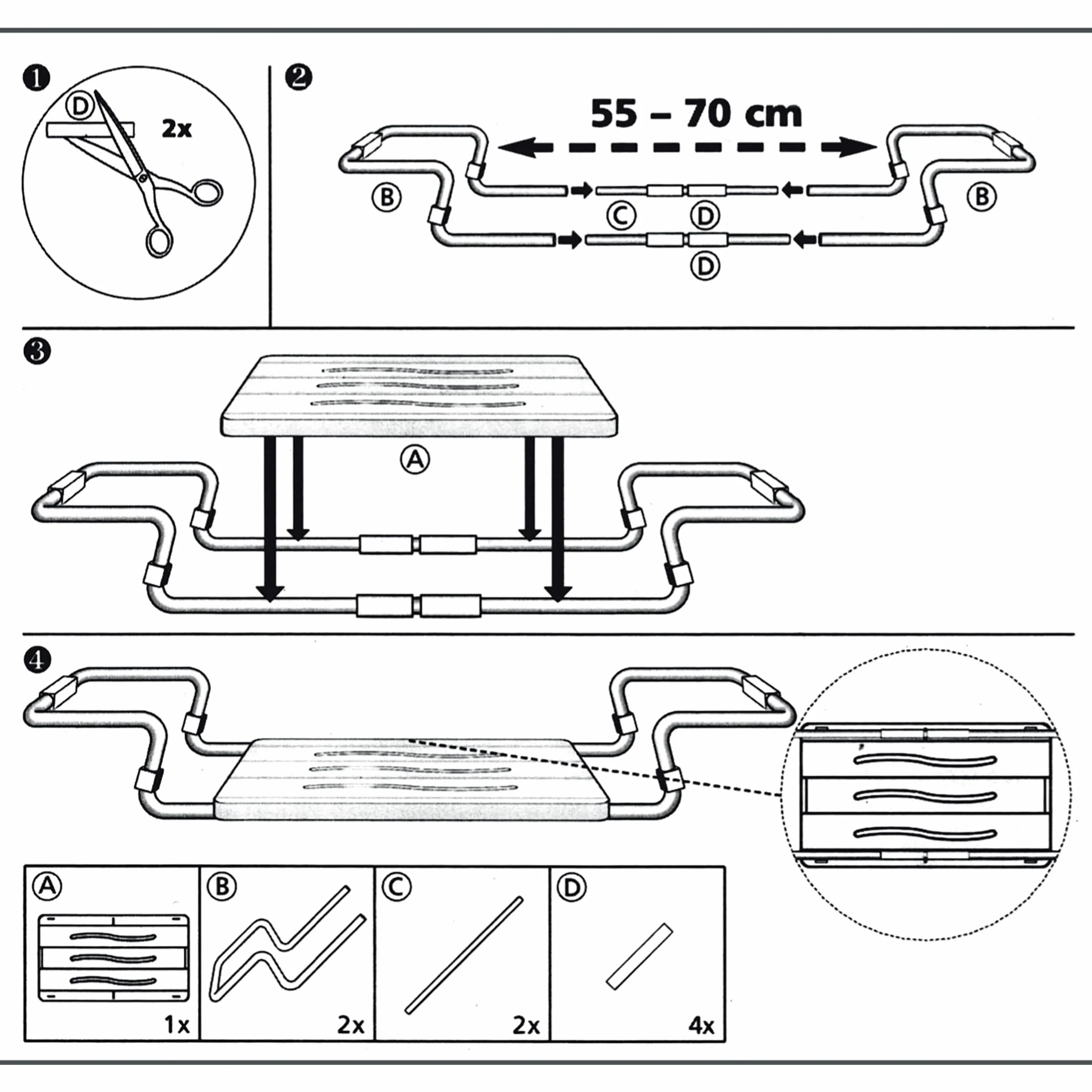 MSV MS093 - Asiento puente para bañera, aluminio 55/70 x 18.7 x 26.1 cm