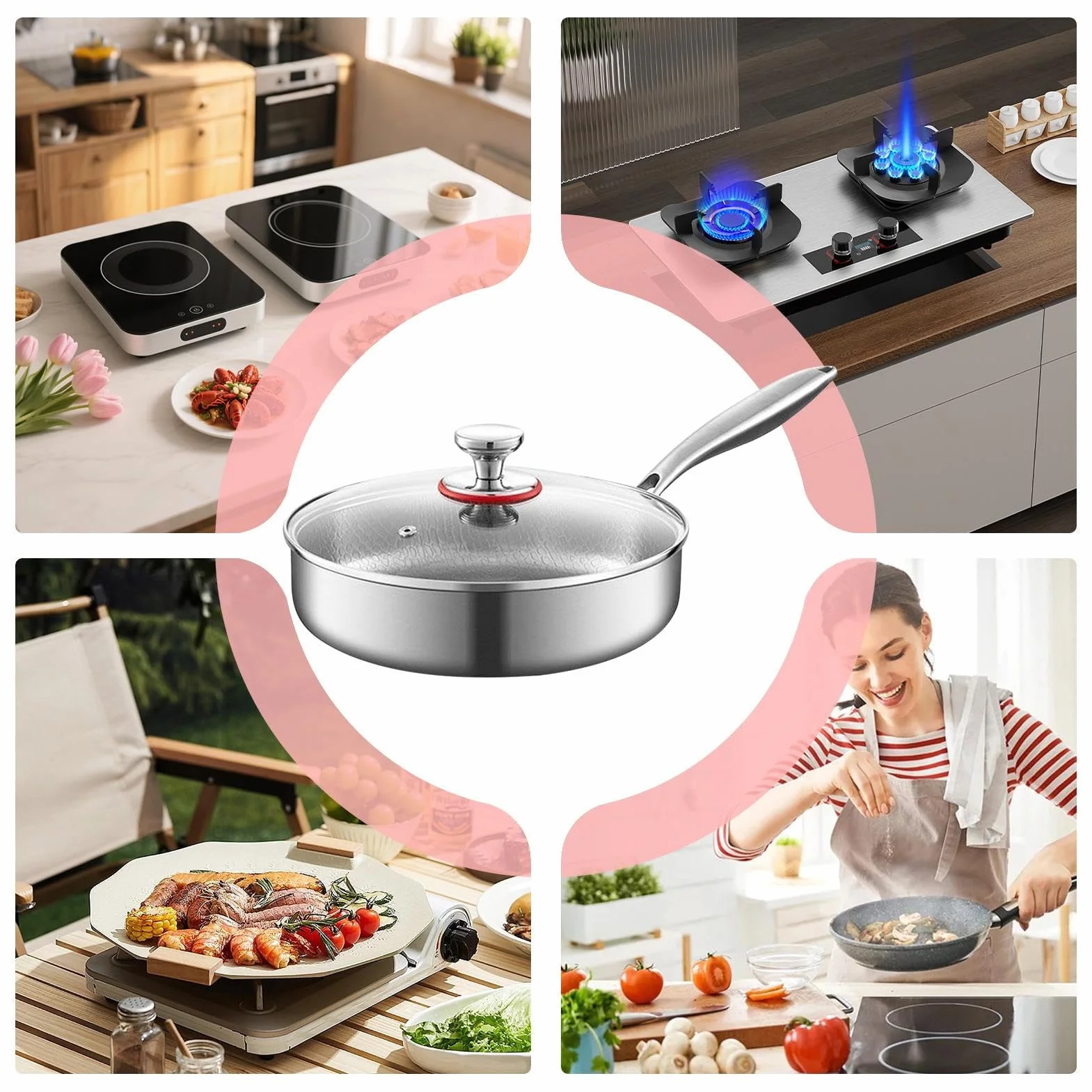 Sartén Titanio Antiadherente Utensilios de Cocina Antiadherentes | Sartén para Tortillas y Cocina Para Cocineros Domésticos Principiantes Preparación Comidas Huevos Tortillas Carnes Camping