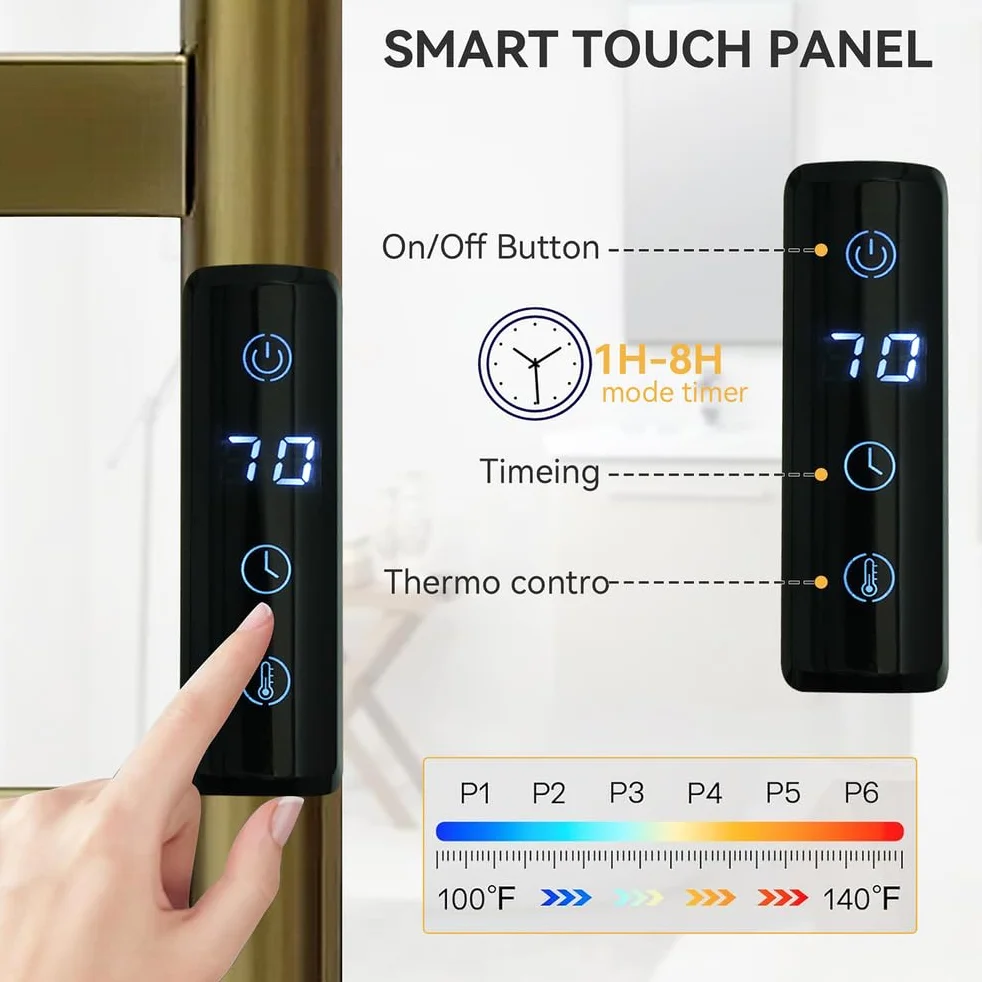 Toallero calentador, cepillado para baño, toallero eléctrico montado en la pared con control de temperatura y temporizador de 1 a 8, enchufable/cableado