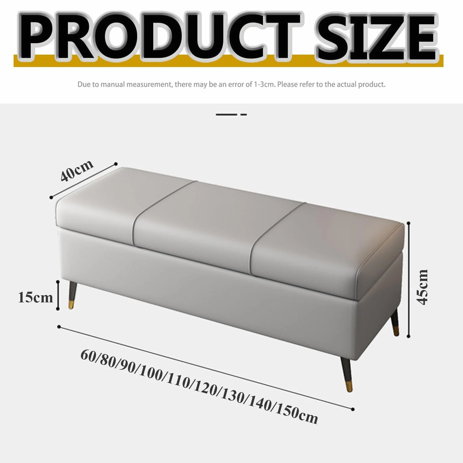LUUYYI Otomana extra larga de piel sintética blanca con almacenamiento, elegante mueble rectangular de piel sintética para sala de estar y dormitorio, ideal para pies de cama S (gris-c-100 cm)